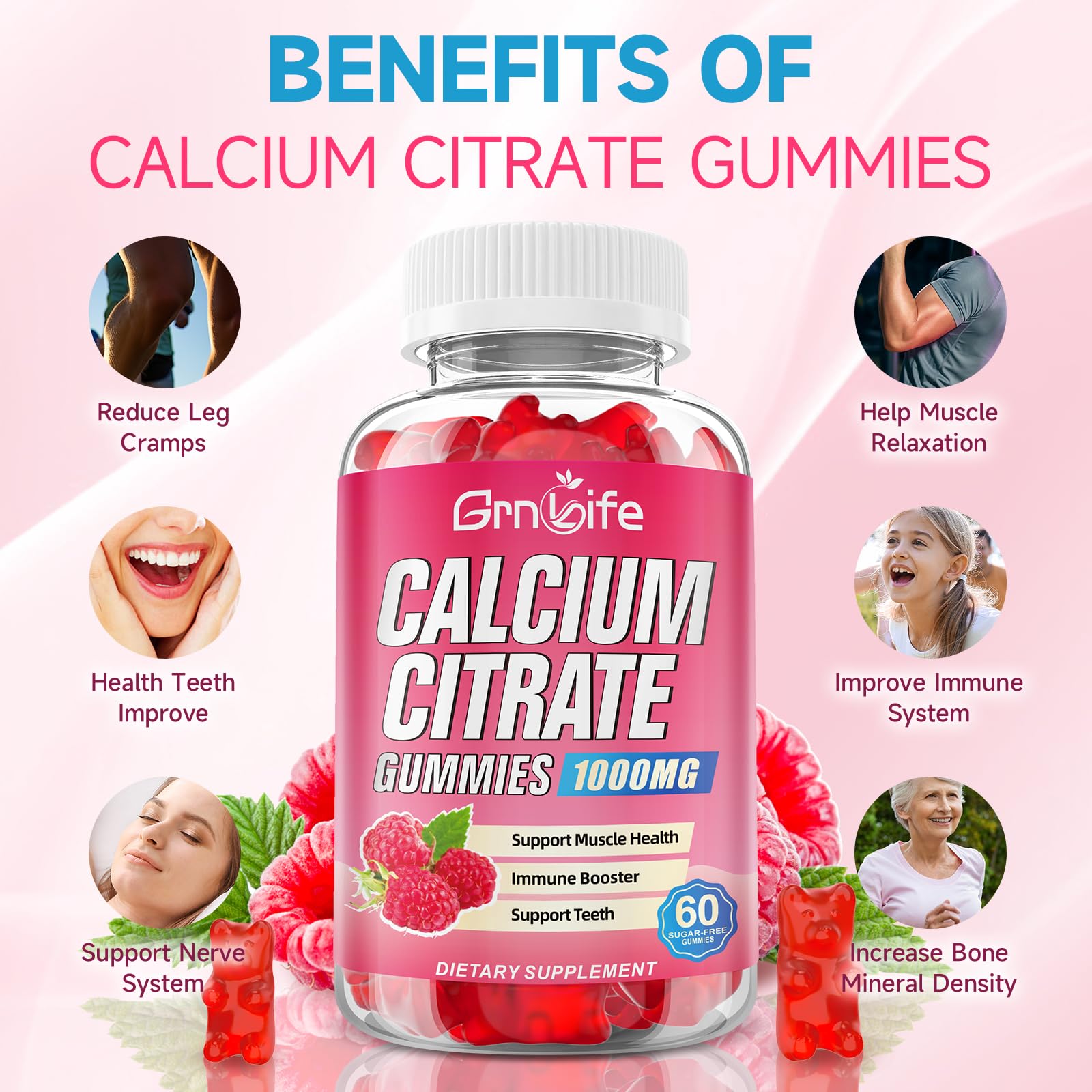 Calcium Citrate GrnLife, soutien potentiel pour muscles et dents.