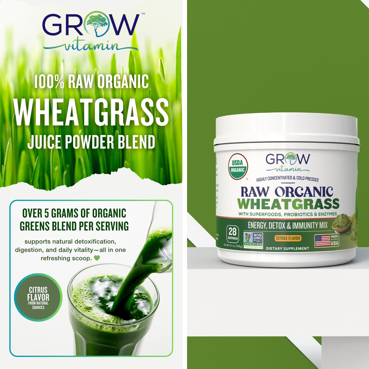 grow vitamin wheatgrass-boite-emballage – présentation pratique et rangement facile.