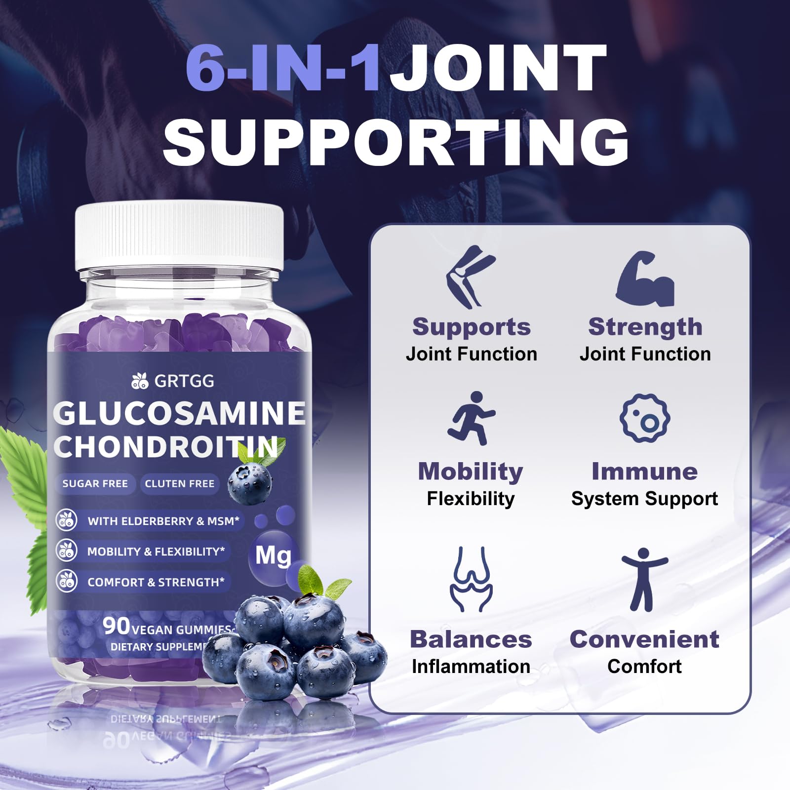 GRTGG Gommes glucosamine-chondroitine 3000mg, boîte-dose pratique pour la routine