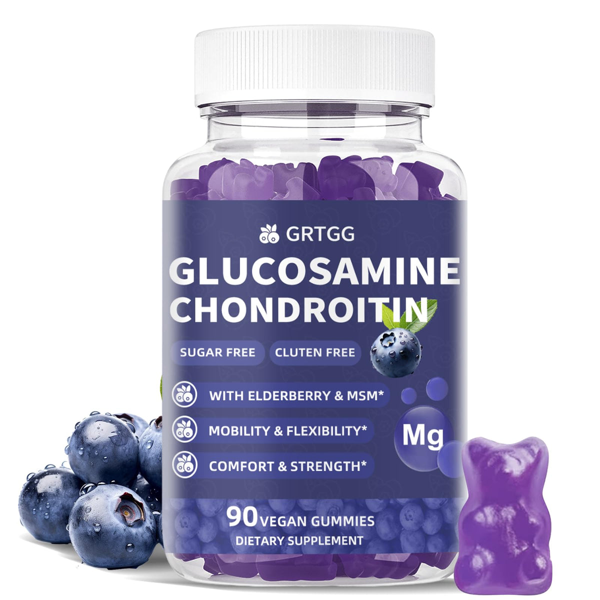 GRTGG Gommes glucosamine-chondroitine 3000mg emballage bleu, soutien articulaire potentiel