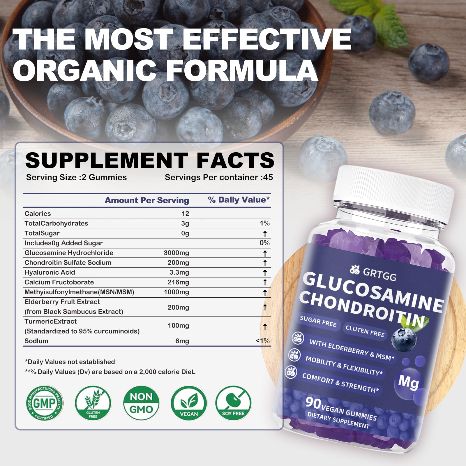 GRTGG Gommes glucosamine-chondroitine 3000mg, formes mignonnes, pratiques à mâcher