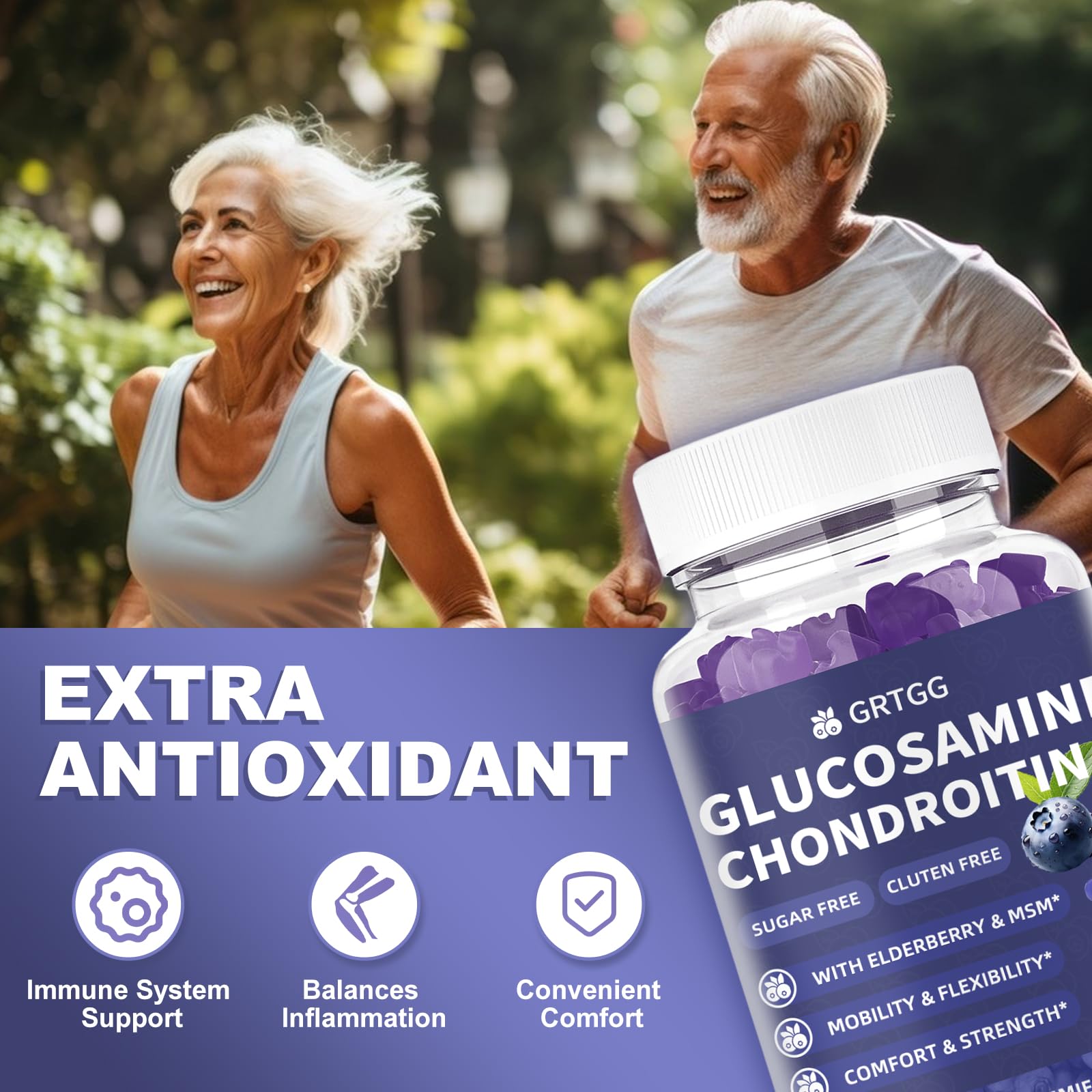 GRTGG Gommes glucosamine-chondroitine 3000mg, sans allergènes majeurs pour certaines régimes