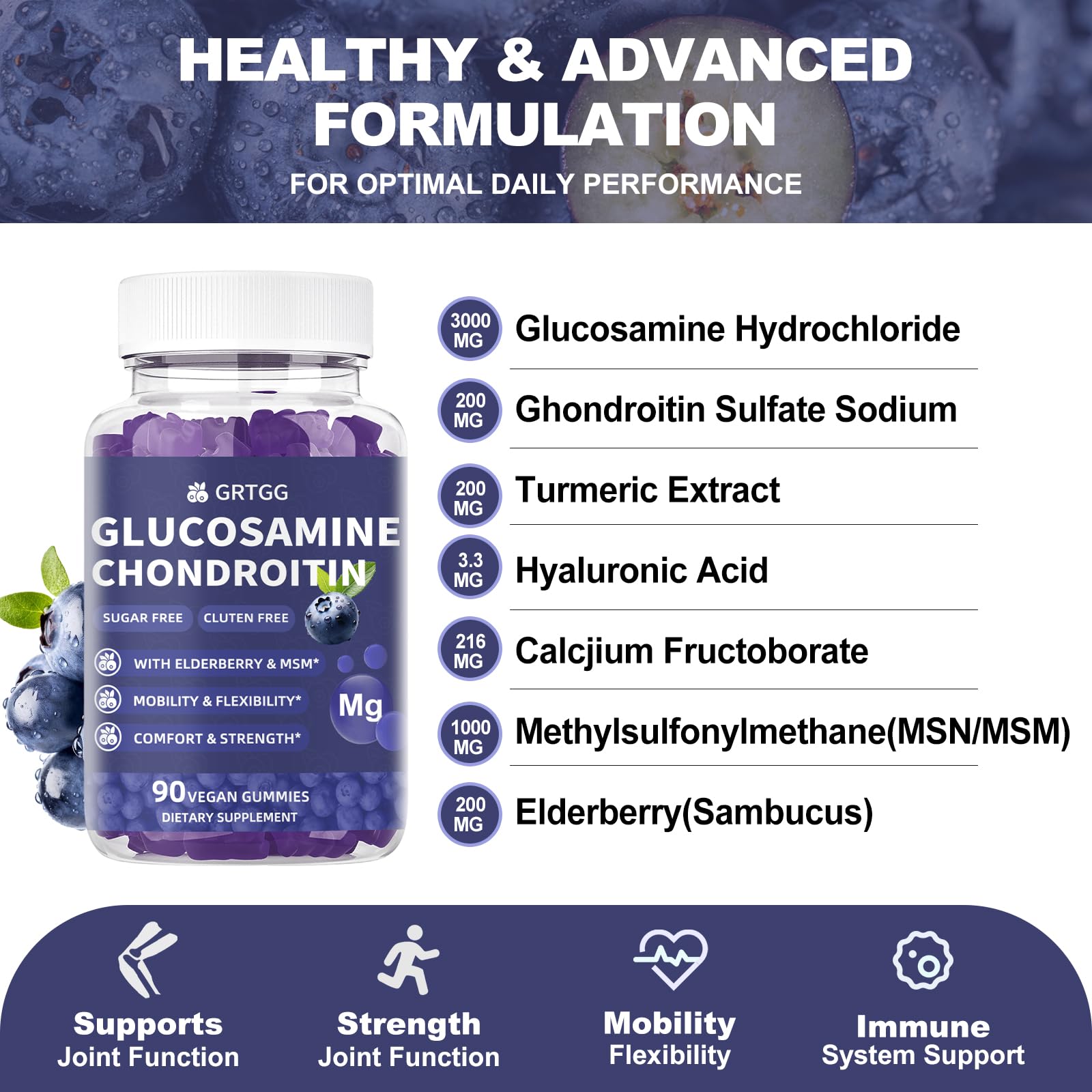 GRTGG Gommes glucosamine-chondroitine 3000mg, texture gelifiée, plaisir lors de la prise