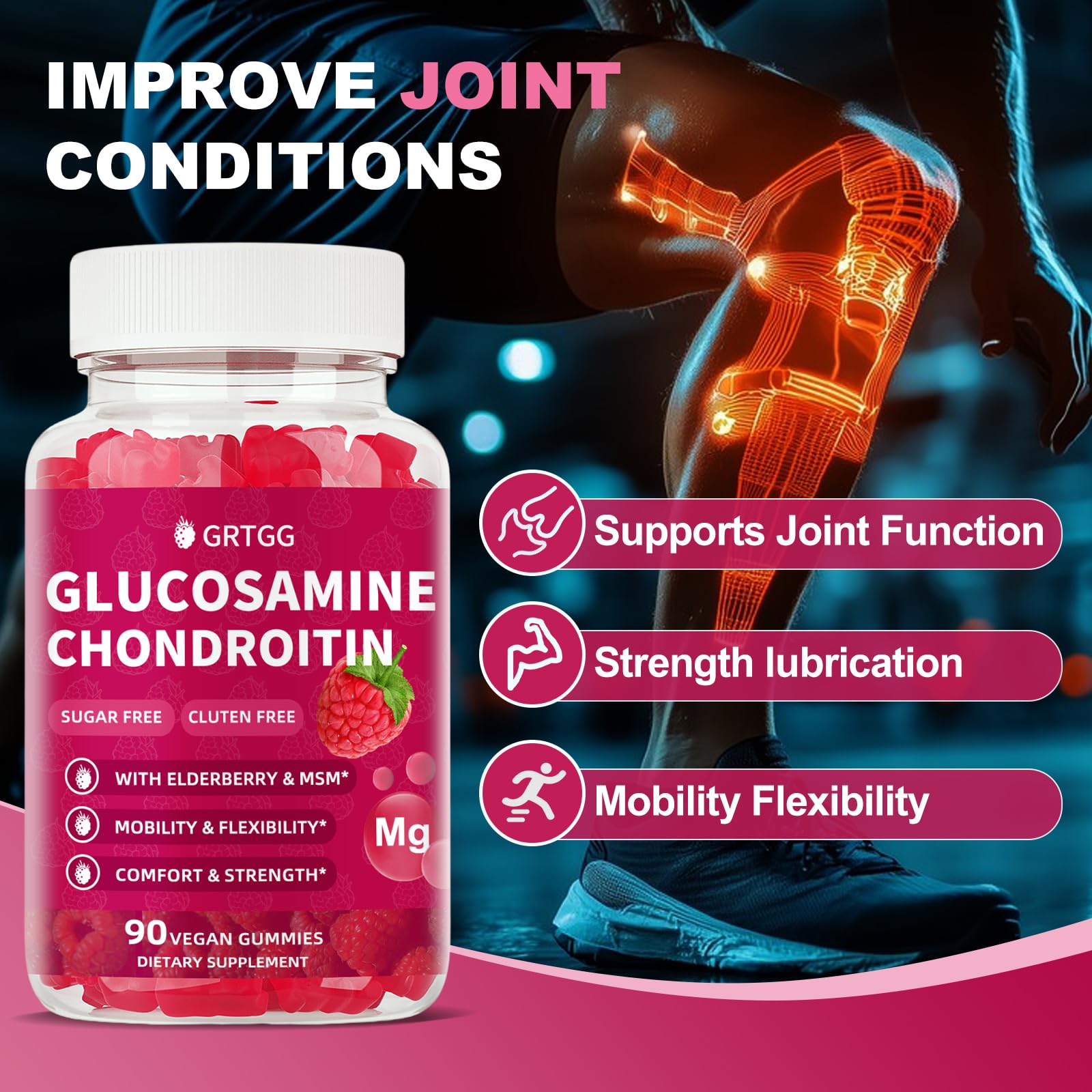 GRTGG gommes glucosamine-chondroïtine - formule puissante pour le soutien des articulations.