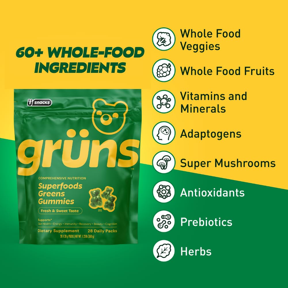 Gommes Grüns Super Greens saveur fraise, plaisir quotidien sans effort.