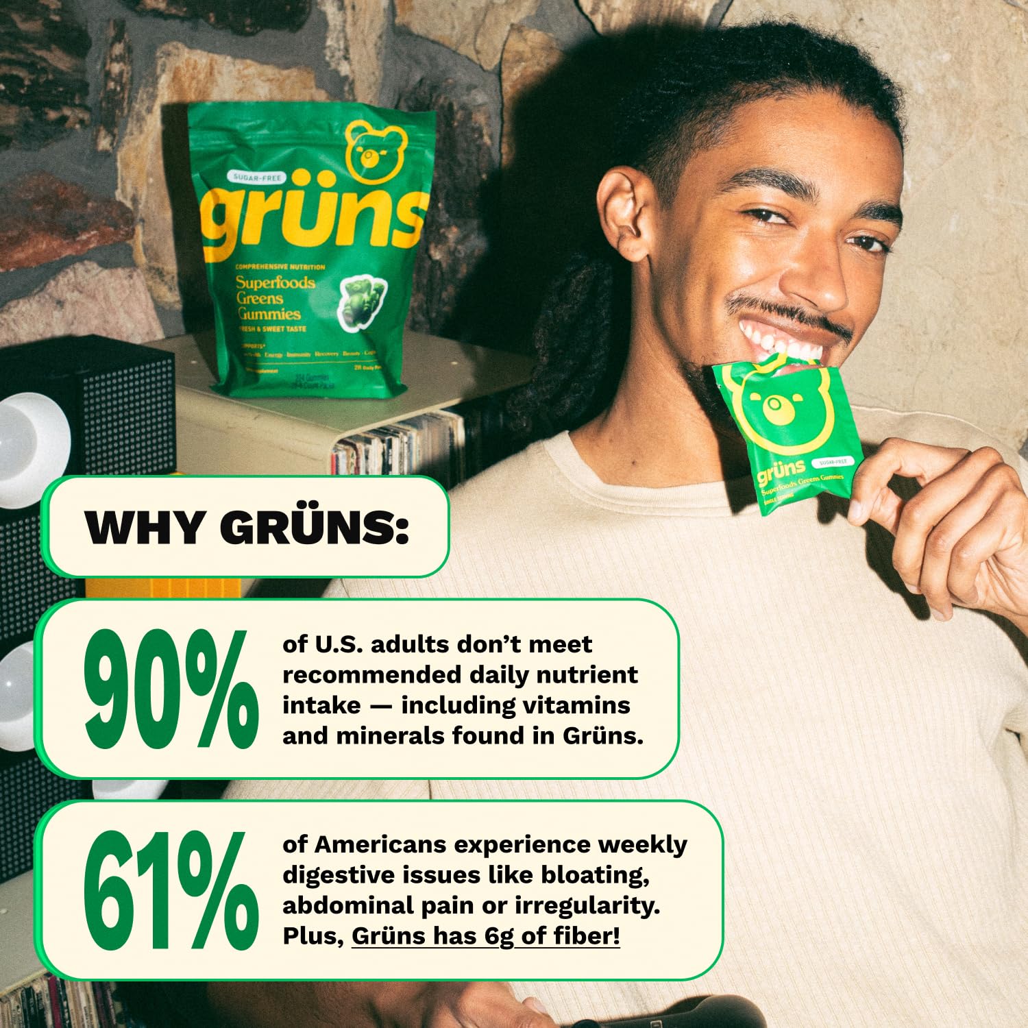Gommes Grüns adaptogènes pour équilibre mental et énergie durable.