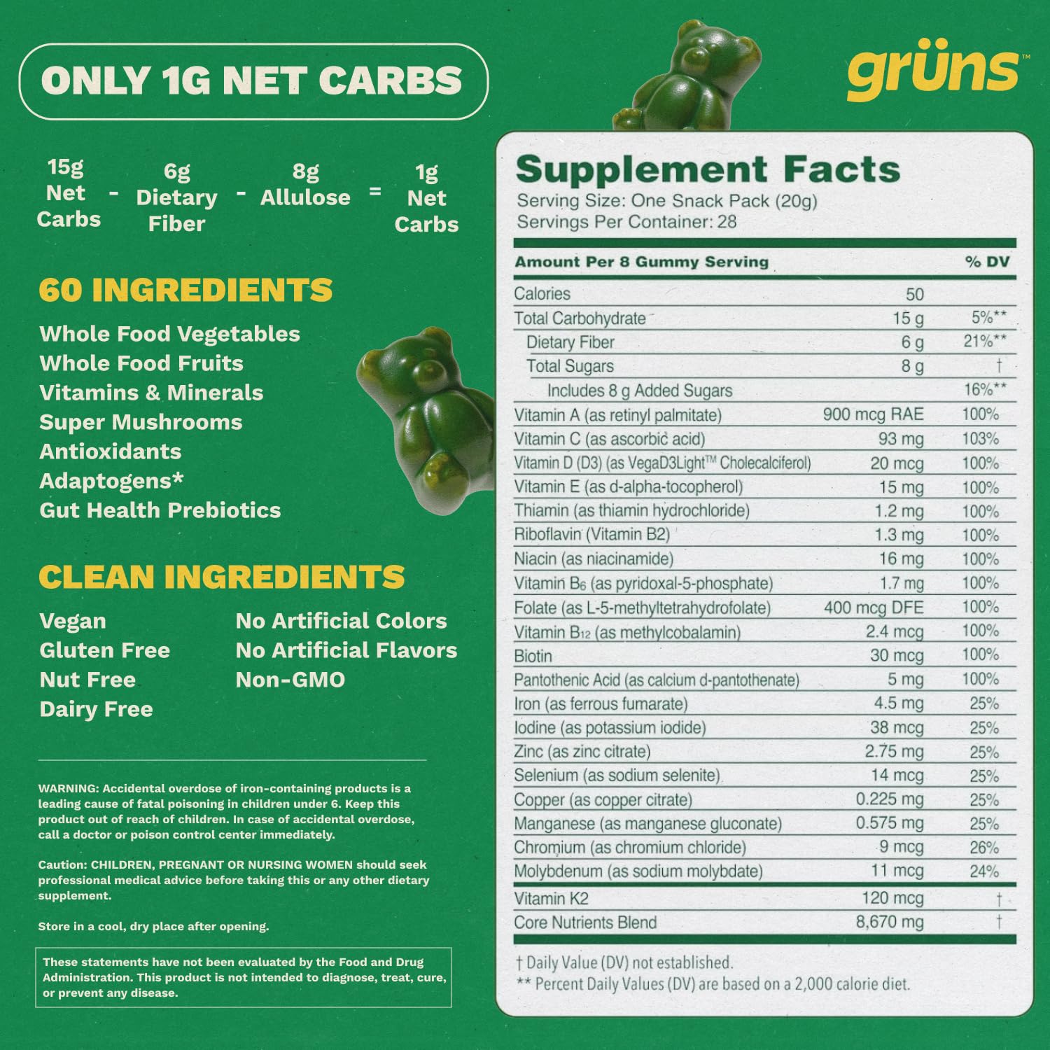 Gummies Grüns avec spiruline et chlorelle pour énergie naturelle.
