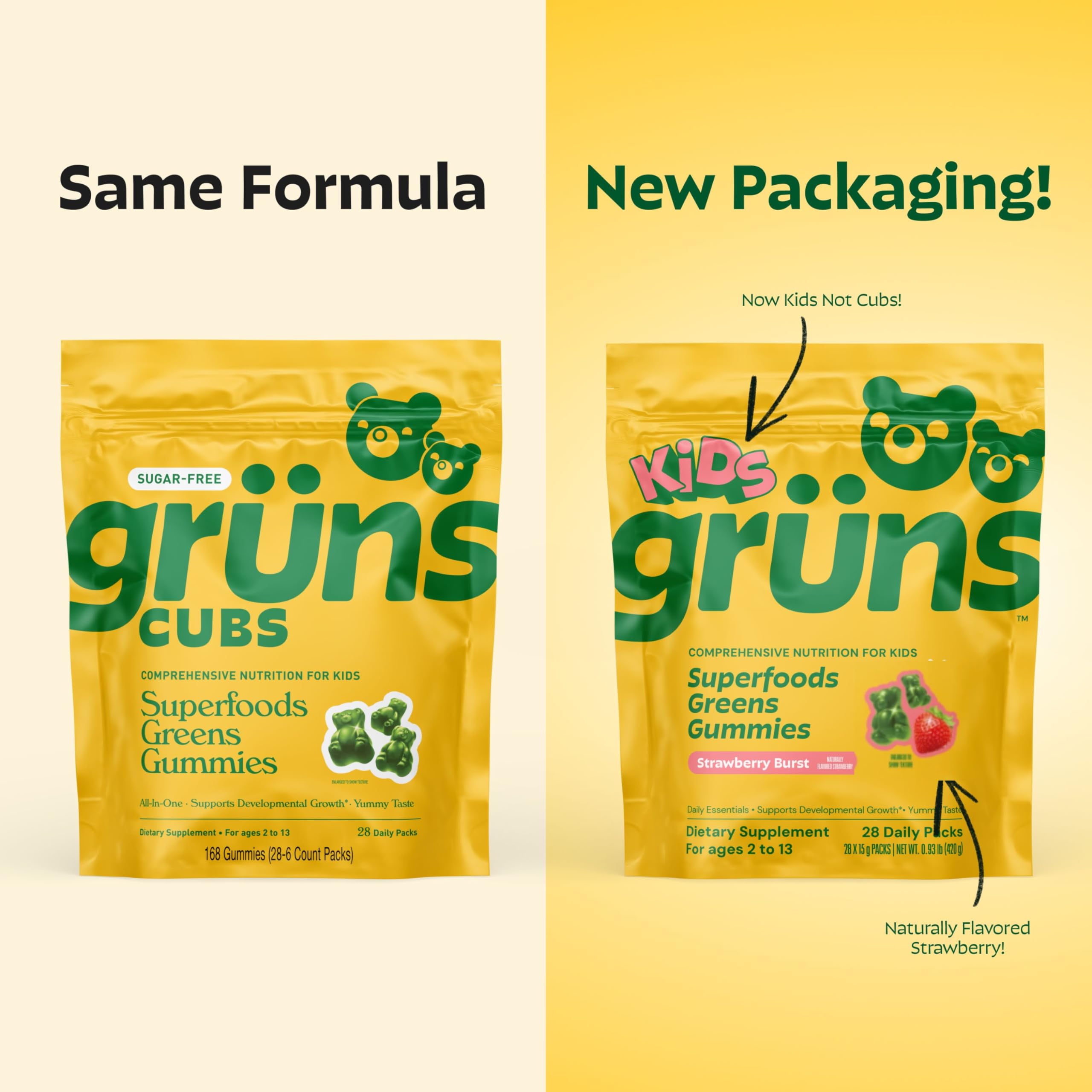 Nouveau packaging Grüns, 28 gommes faciles à transporter