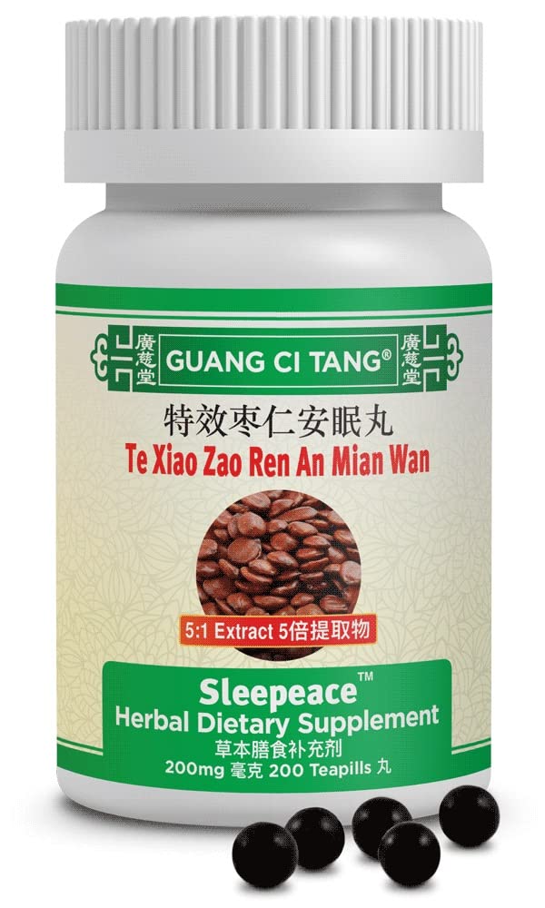 Guang Ci Tang Sleepeace, bouteille de gélules pour favoriser un esprit plus calme.