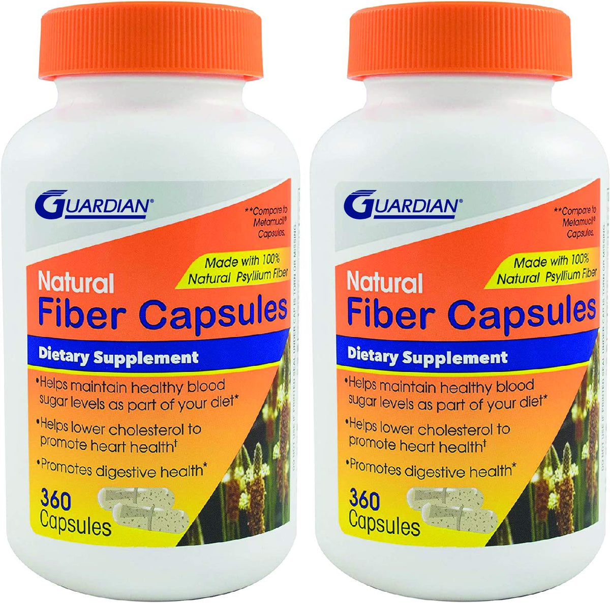 guardian psyllium capsules, bouteille visible, soutien digestif potentiel et usage quotidien.