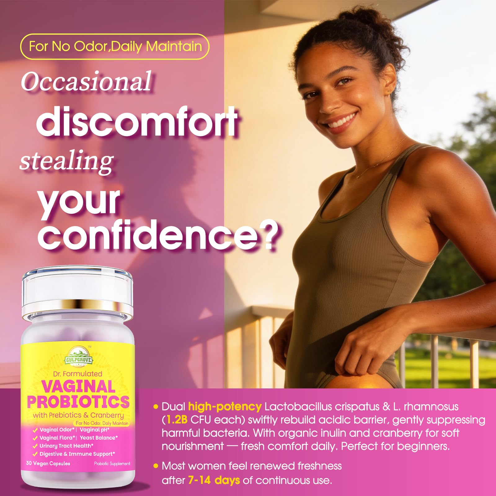 Capsule GulpGrove quotidienne, routine simple pour le bien-être féminin.