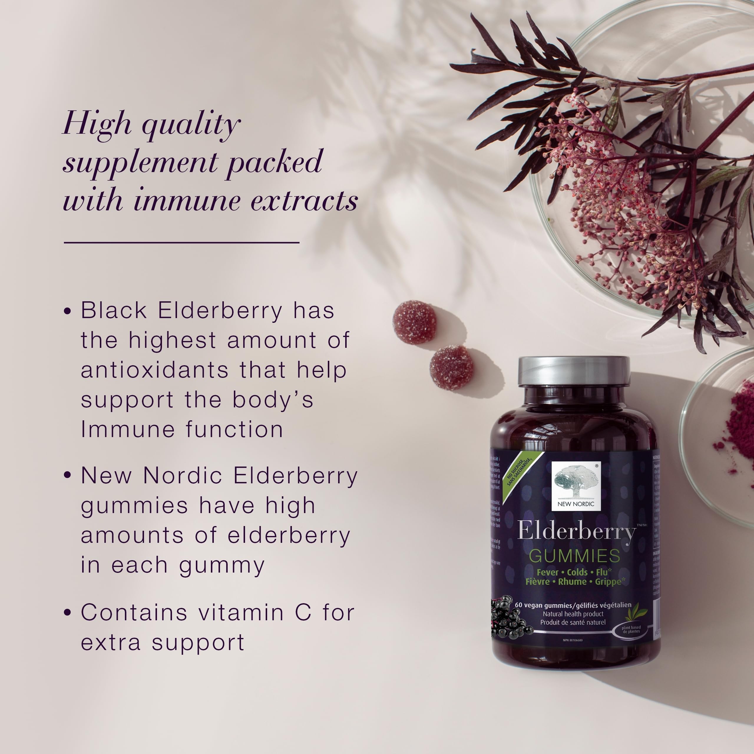 Gummies sans sucre NEW NORDIC Sureau Noir, solution gourmande et légère.