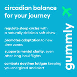 Gummly Jet Lag Gummies format-20 montre le pack compact pour 3 à 5 voyages.
