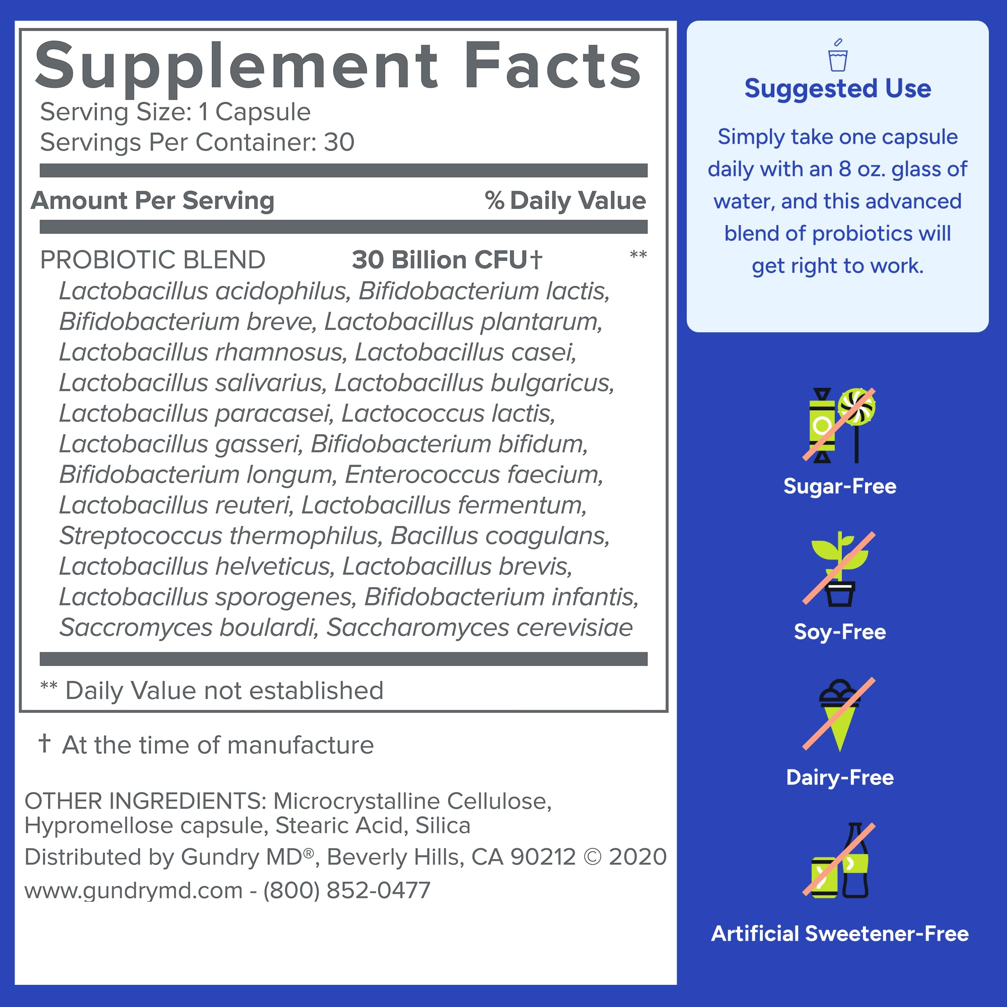 Gundry MD 24 Strain Probiotic — énergie et digestion optimisées possibles grâce à des souches variées.