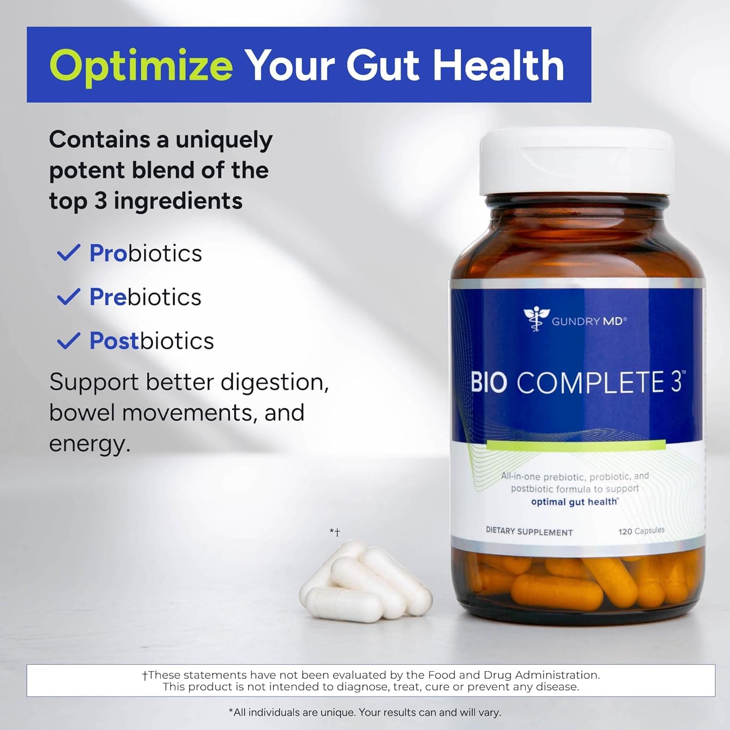 Gundry MD Bio Complete 3, etiquette claire: informations produit et bénéfices potentiels.