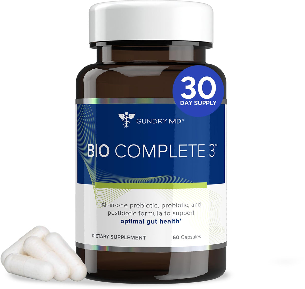 Gundry MD Bio Complete 3 bouteille affichant la formule 3-en-1 pour une digestion plus confortable