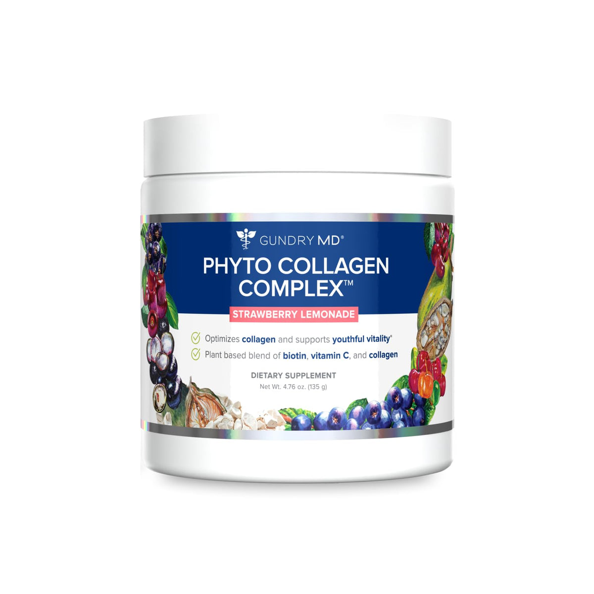 Gundry MD Phyto Collagen Complex — bouteille avant, soutien potentiel à la vitalité et au bien-être.