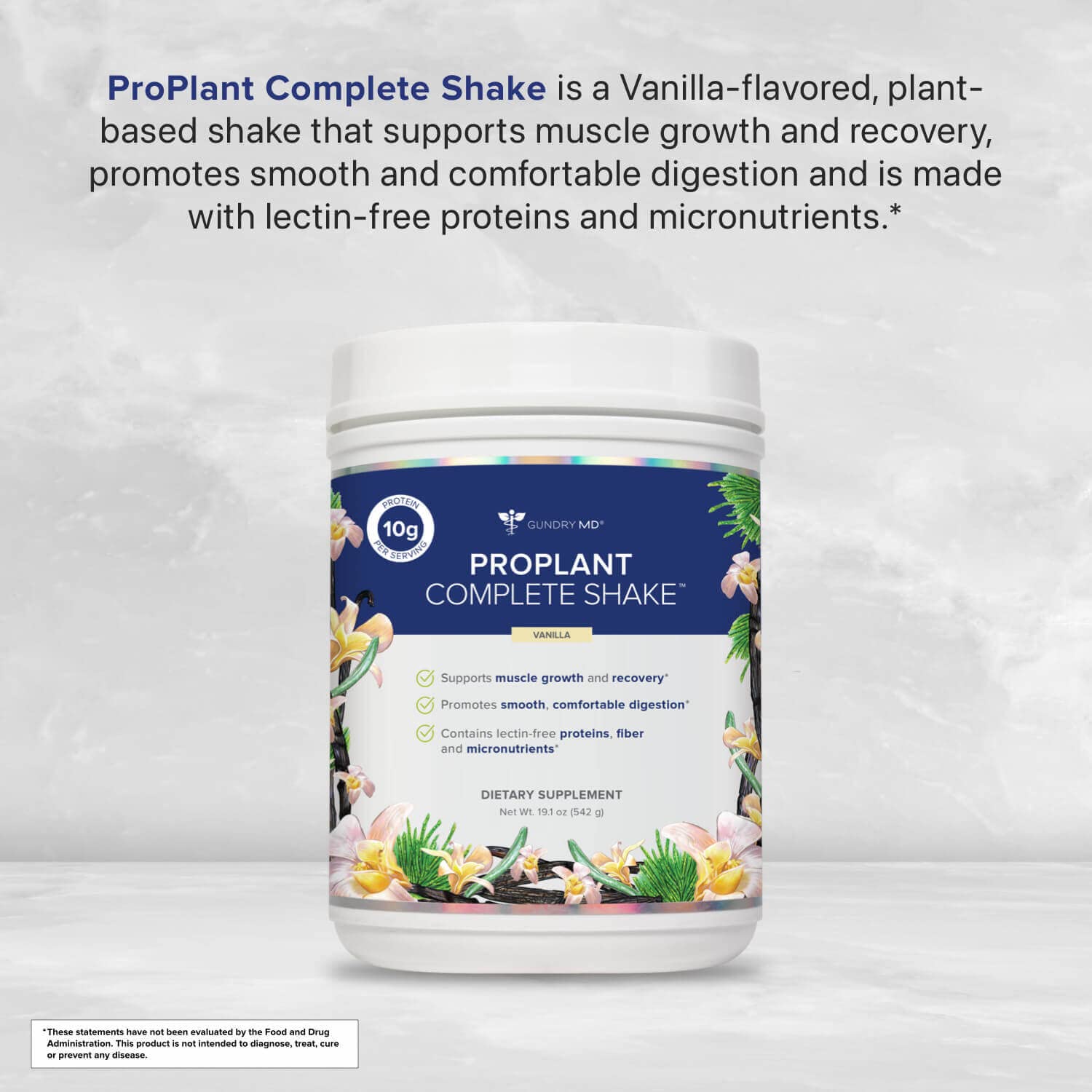 Préparation vanille Gundry MD Protéine végétale complète dans bol pour smoothie.
