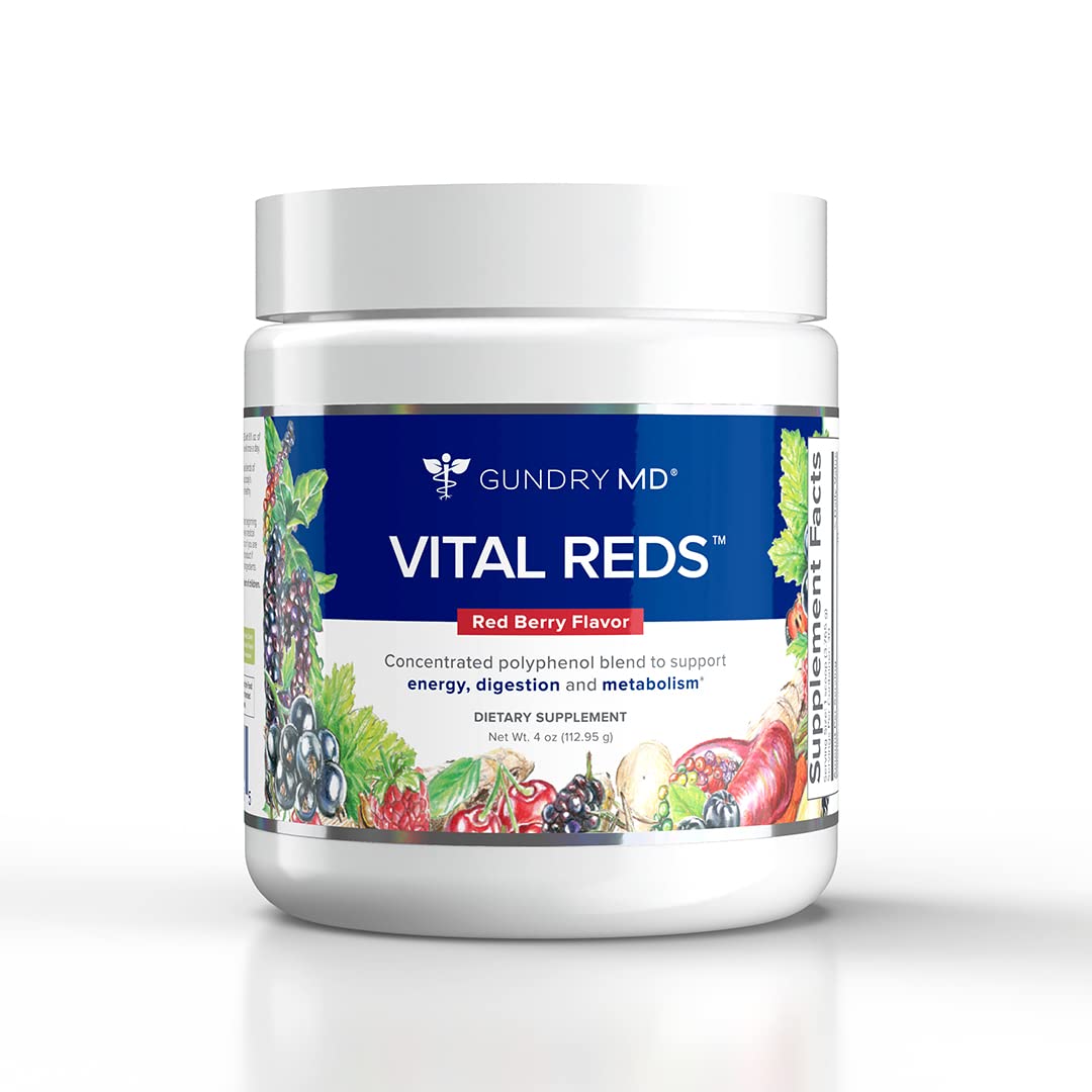 Vital Reds Gundry MD, bouteille concentrée de polyphénols, soutien énergétique potentiel.