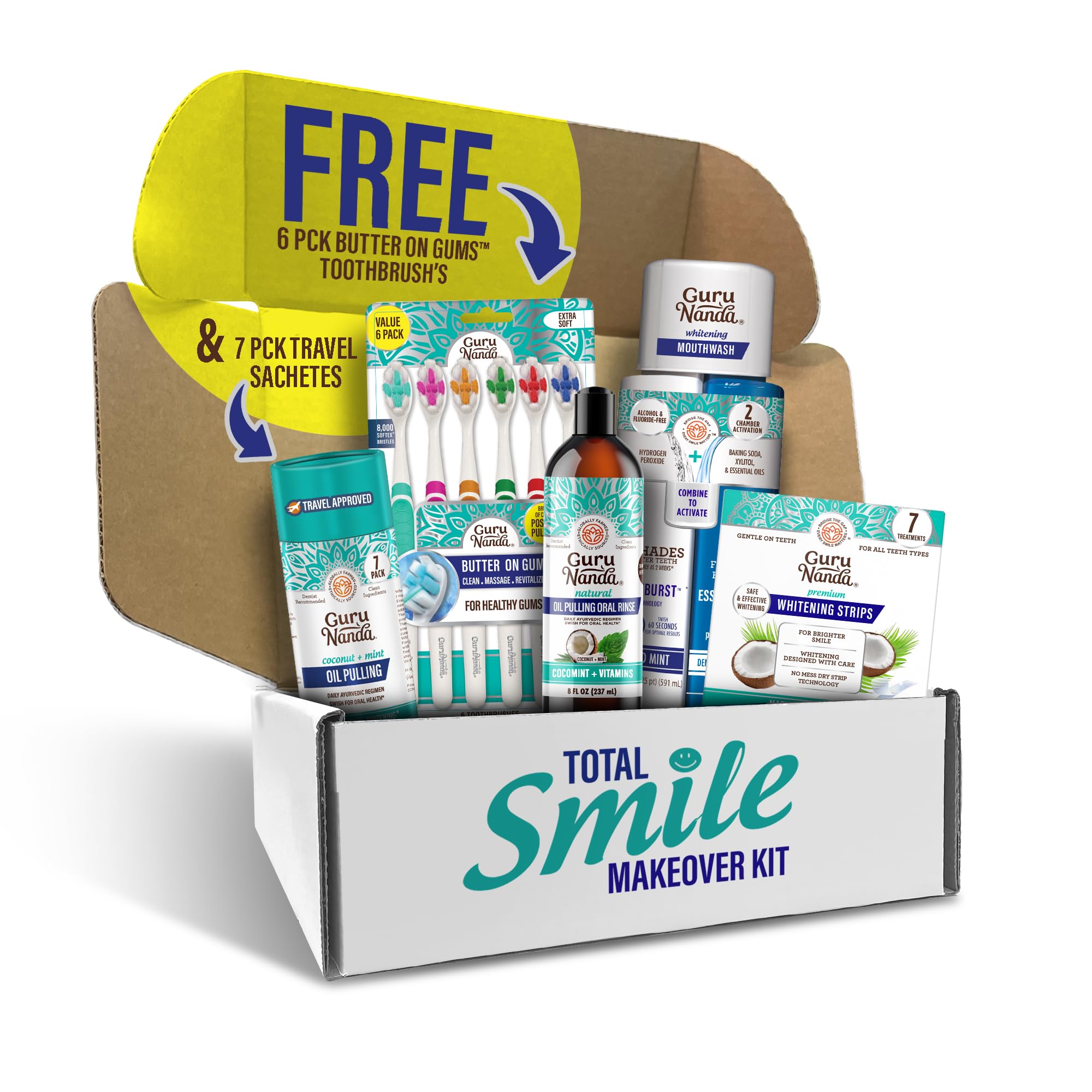 GuruNanda Total Smile Kit : huile cocomint pour tirage buccal et haleine fraîche.