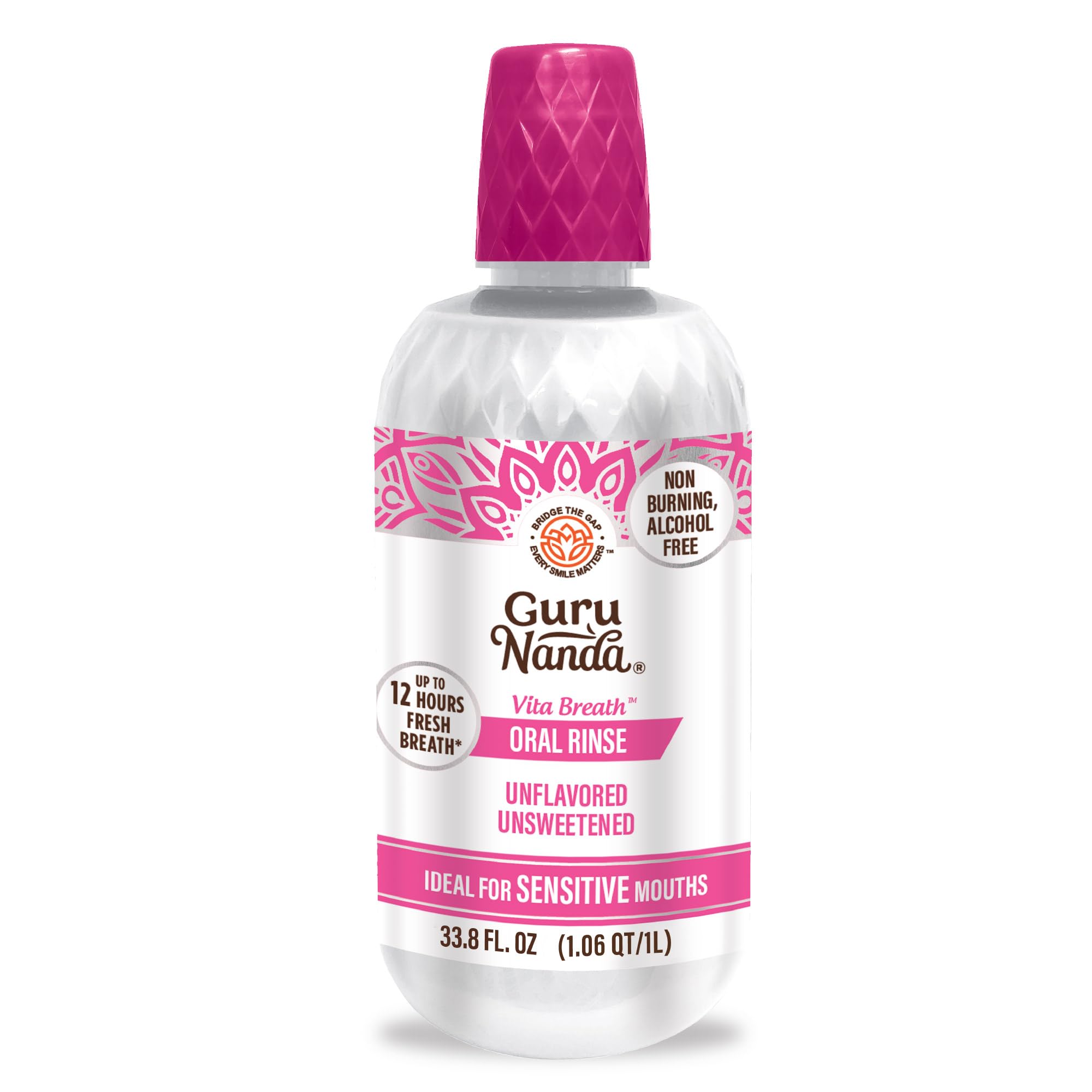 GuruNanda Bain-bouche sans alcool, bouteille 33oz, haleine fraîche durable sans alcool.