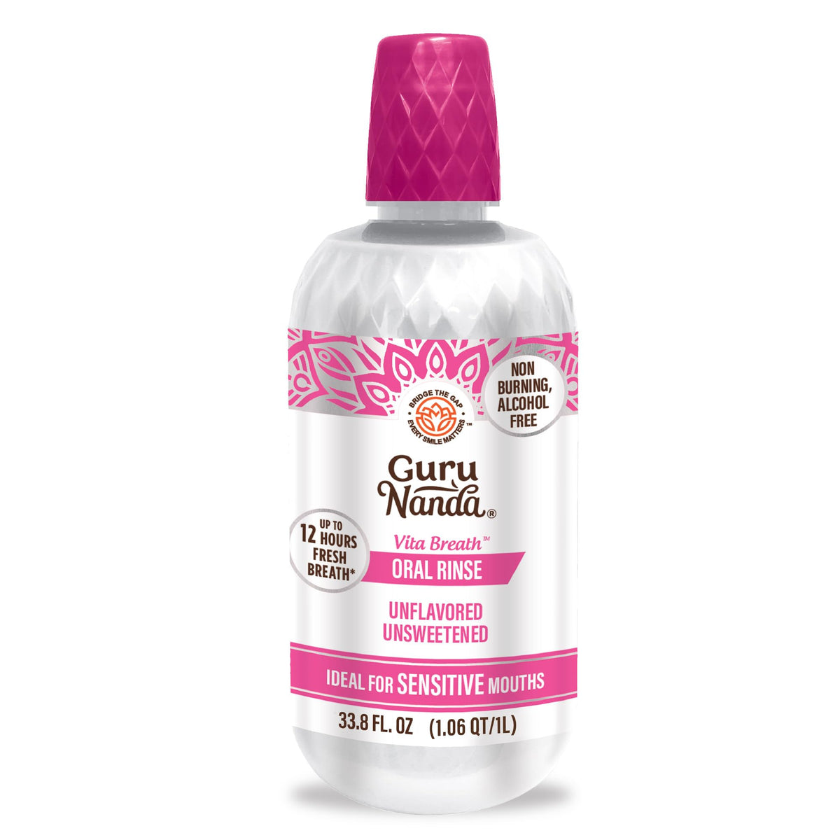 GuruNanda Bain-bouche sans alcool, bouteille 33oz, haleine fraîche durable sans alcool.