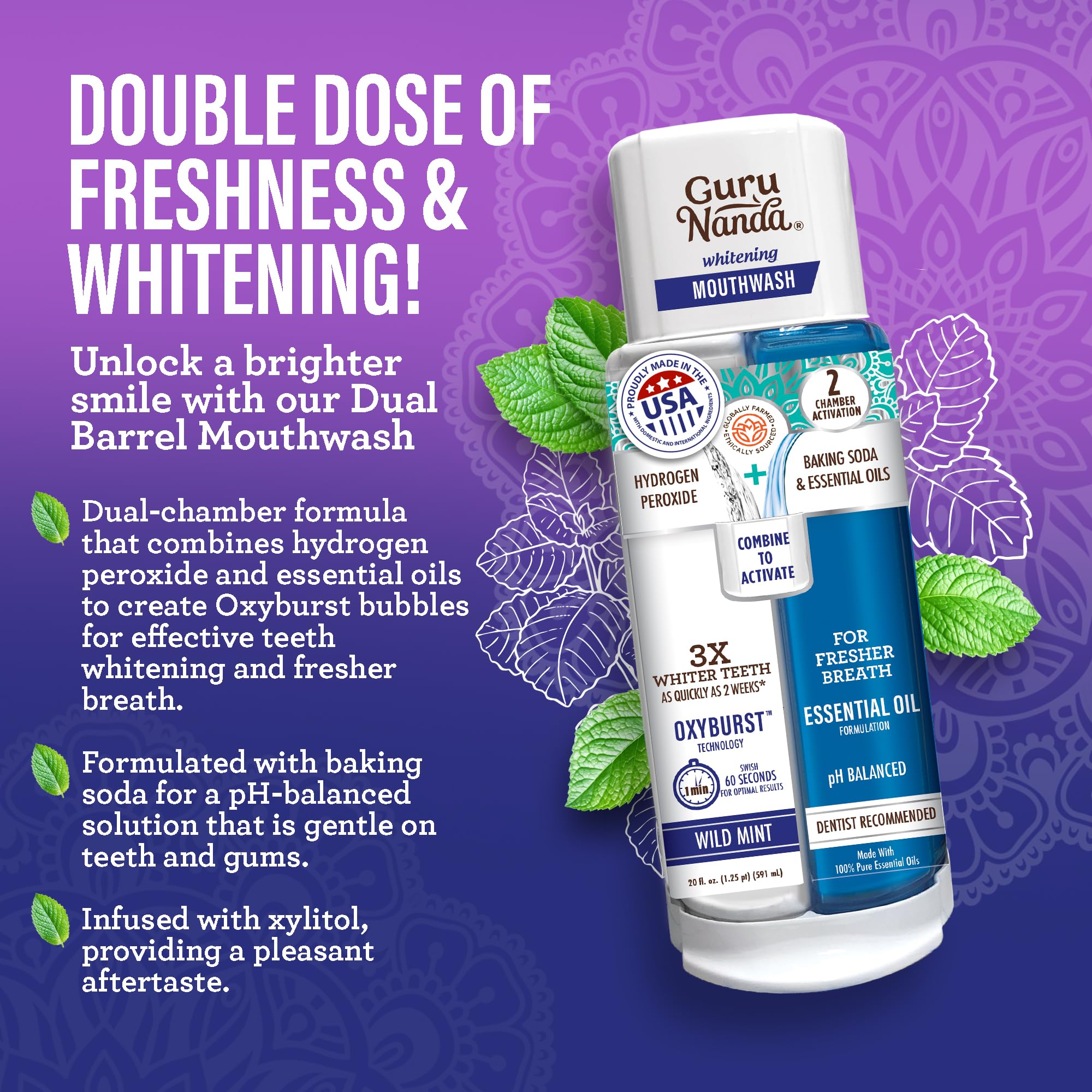 GuruNanda bain-dentaire-double-chambre sans fluorure pour bouche rafraîchie.