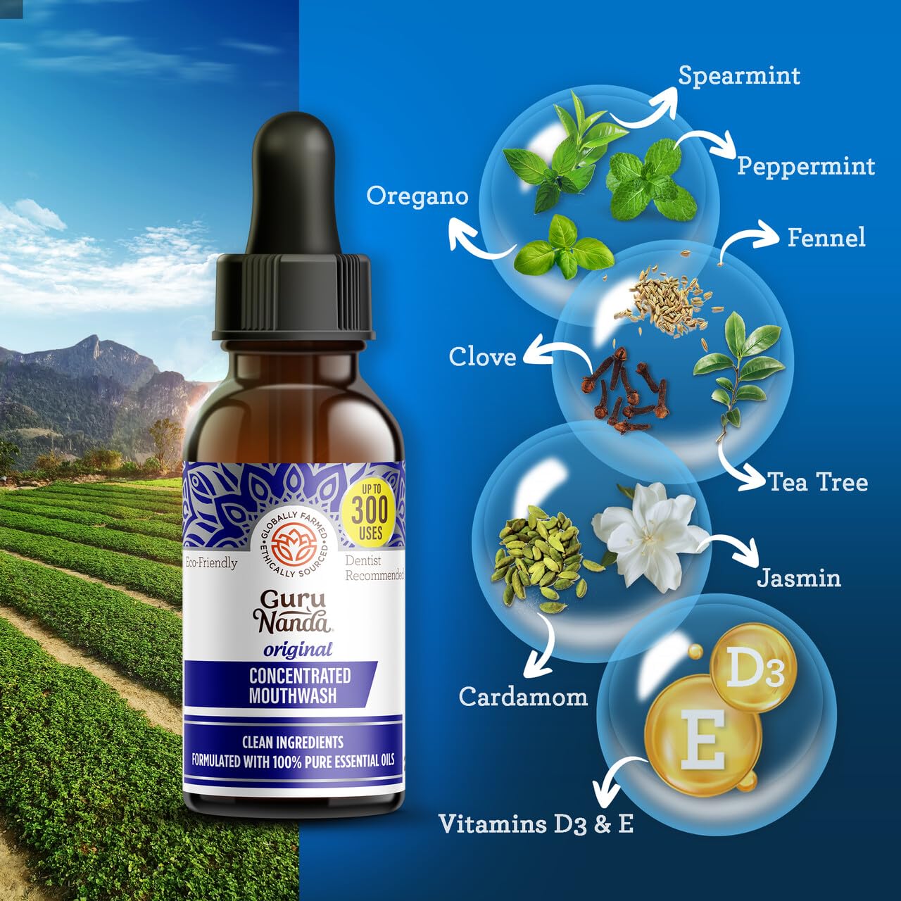 Gurunanda - Bouteille menthe naturelle, rafraîchissante