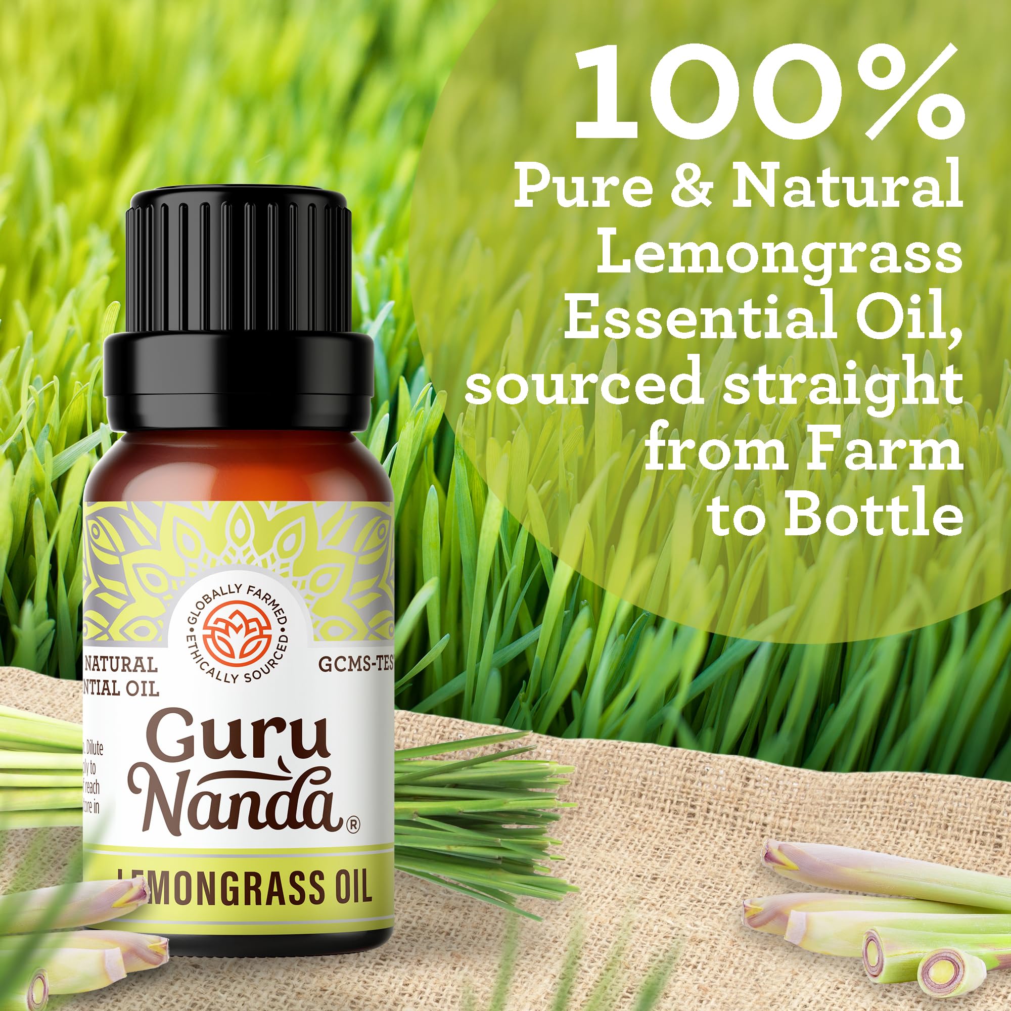 Huile citronnelle GuruNanda appliquée sur peau – massage relaxant.