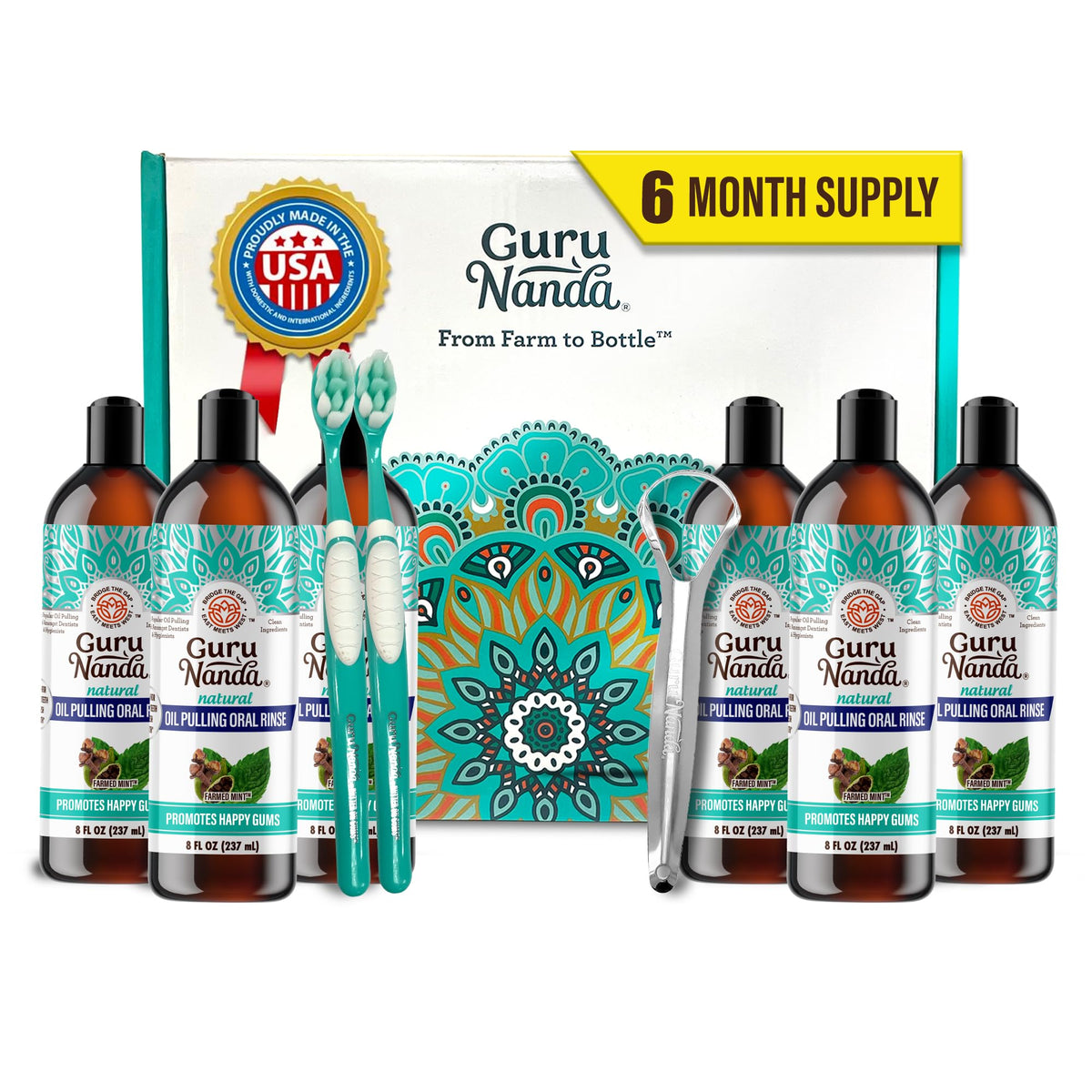 Gurunanda CocoMint ensemble de bouteilles pour hygiène buccale naturelle