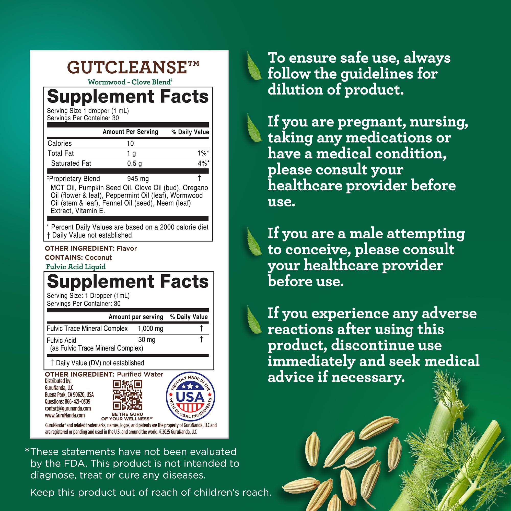 GuruNanda Gutcleanse kit – etiquette affichée sur l'emballage.