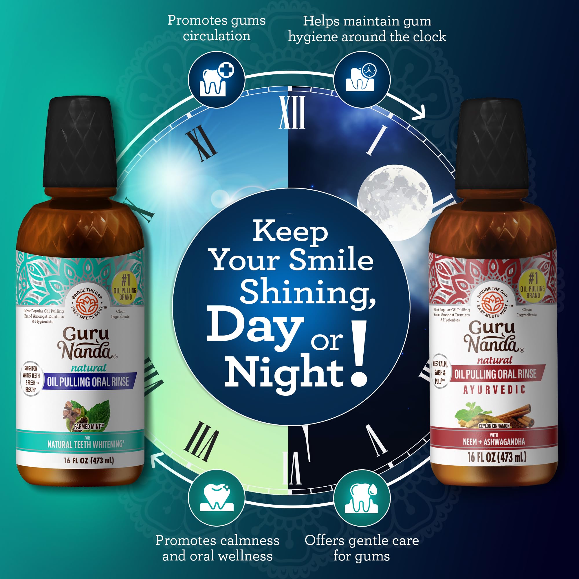 GuruNanda Happy Gums Duo – flacon Ashwagandha, soin oral apaisant et detox discret