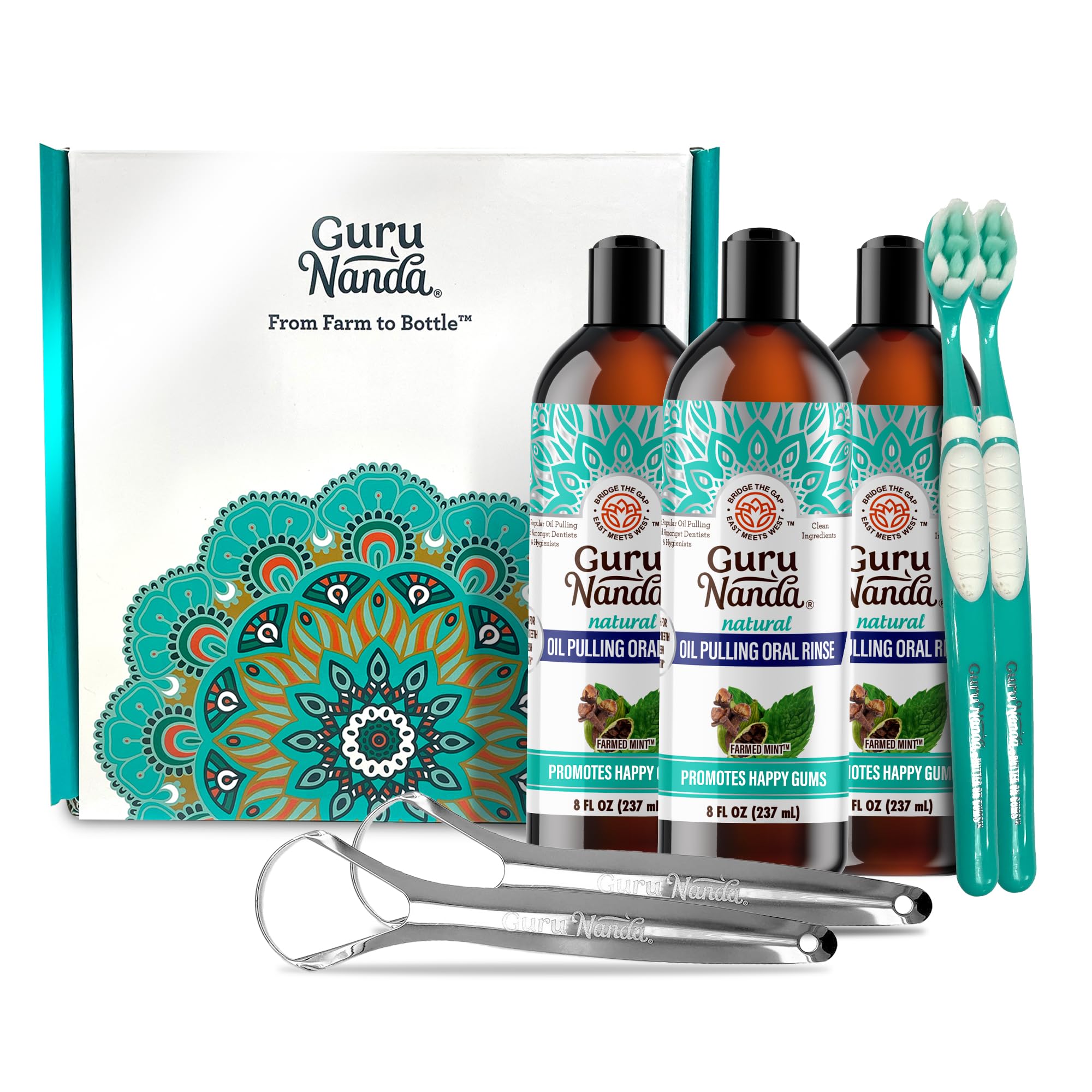 GuruNanda CocoMint: bouteille d'huile prête pour le pré-brossage et fraîcheur durable.