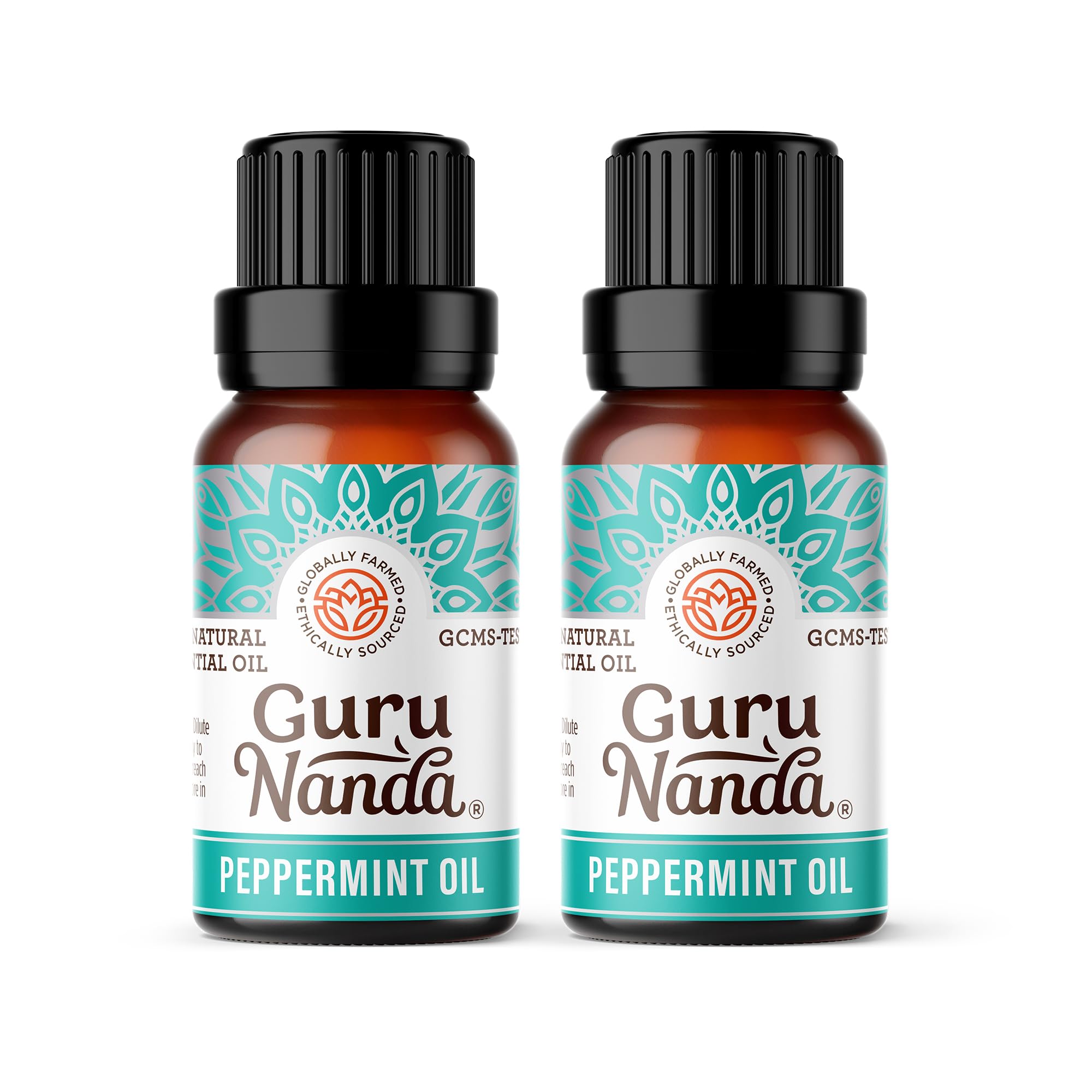 Huile essentielle GuruNanda menthe pure, bouteille ambrée, diffusion rafraîchissante et naturelle