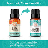 Etiquette GuruNanda menthe pure, sans additifs, pureté garantie et simplicité d'utilisation