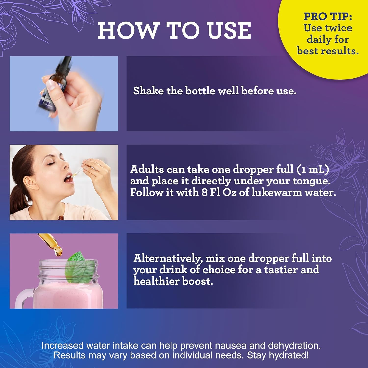 GuruNanda huile de nigelle boite emballage: emballage attrayant et notice d’utilisation.