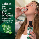 GuruNanda huile-pulling-menthe-bouteille-ouverte - texture naturelle et aroma menthe