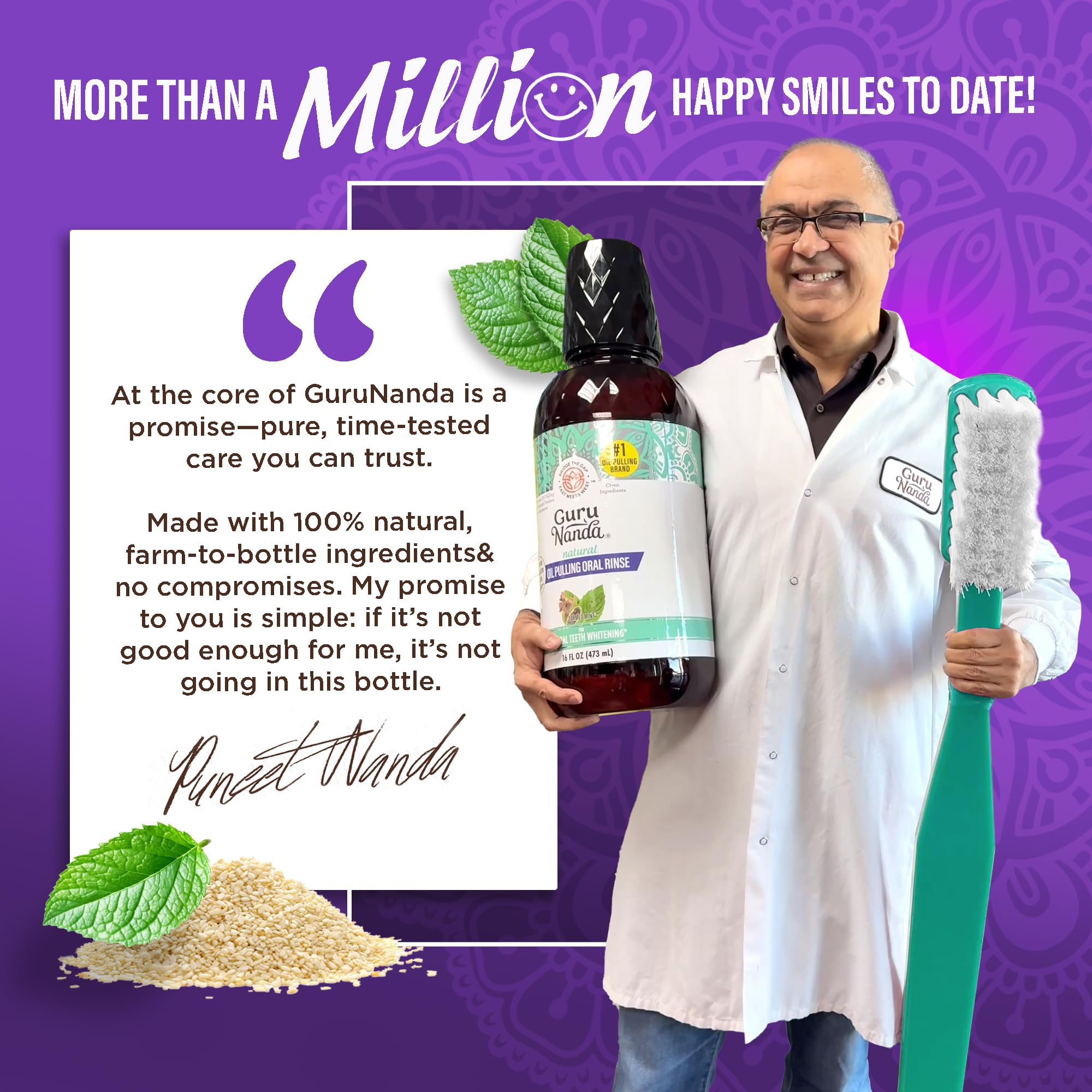 GuruNanda huile pulling sesame menthe – sans alcool formule douce pour toute la famille.