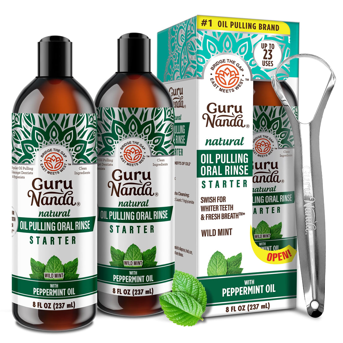 GuruNanda huile-pulling-starter-bouteille-1 - rafraichit l haleine avant le brossage