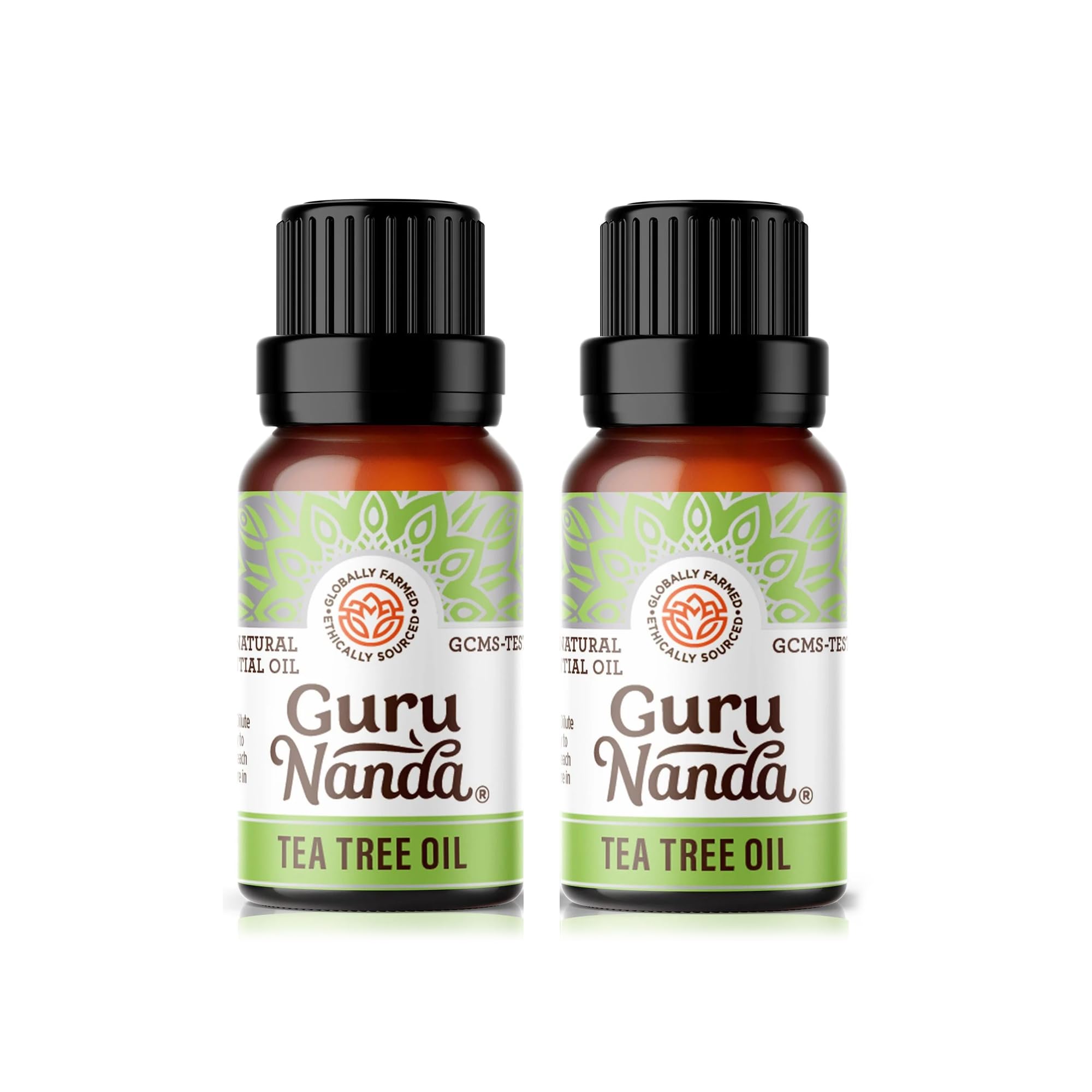 GuruNanda Tea Tree huile dans une bouteille ambrée, diffusion facile et parfum frais.