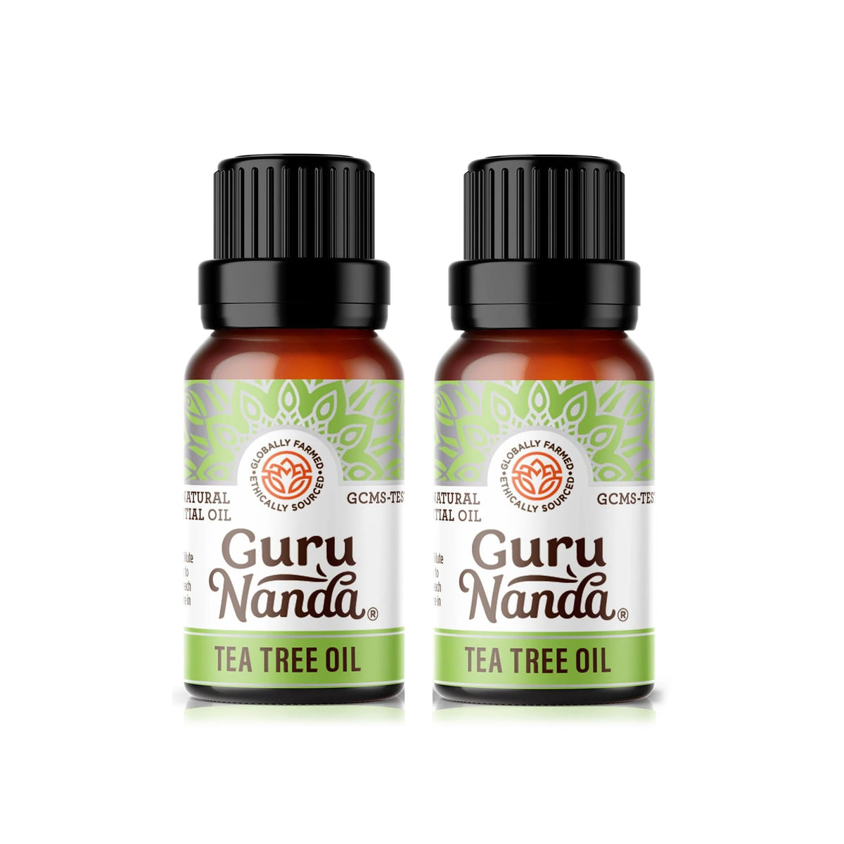 GuruNanda Tea Tree huile dans une bouteille ambrée, diffusion facile et parfum frais.
