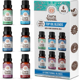 Gurunanda ensemble de six huiles essentielles en flacons ambre pour diffusion apaisante