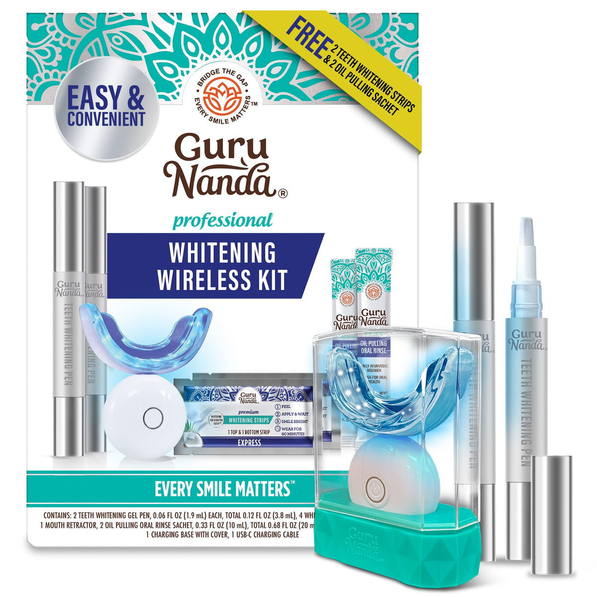 GuruNanda kit blanchiment dentaire wireless led pour résultats à domicile