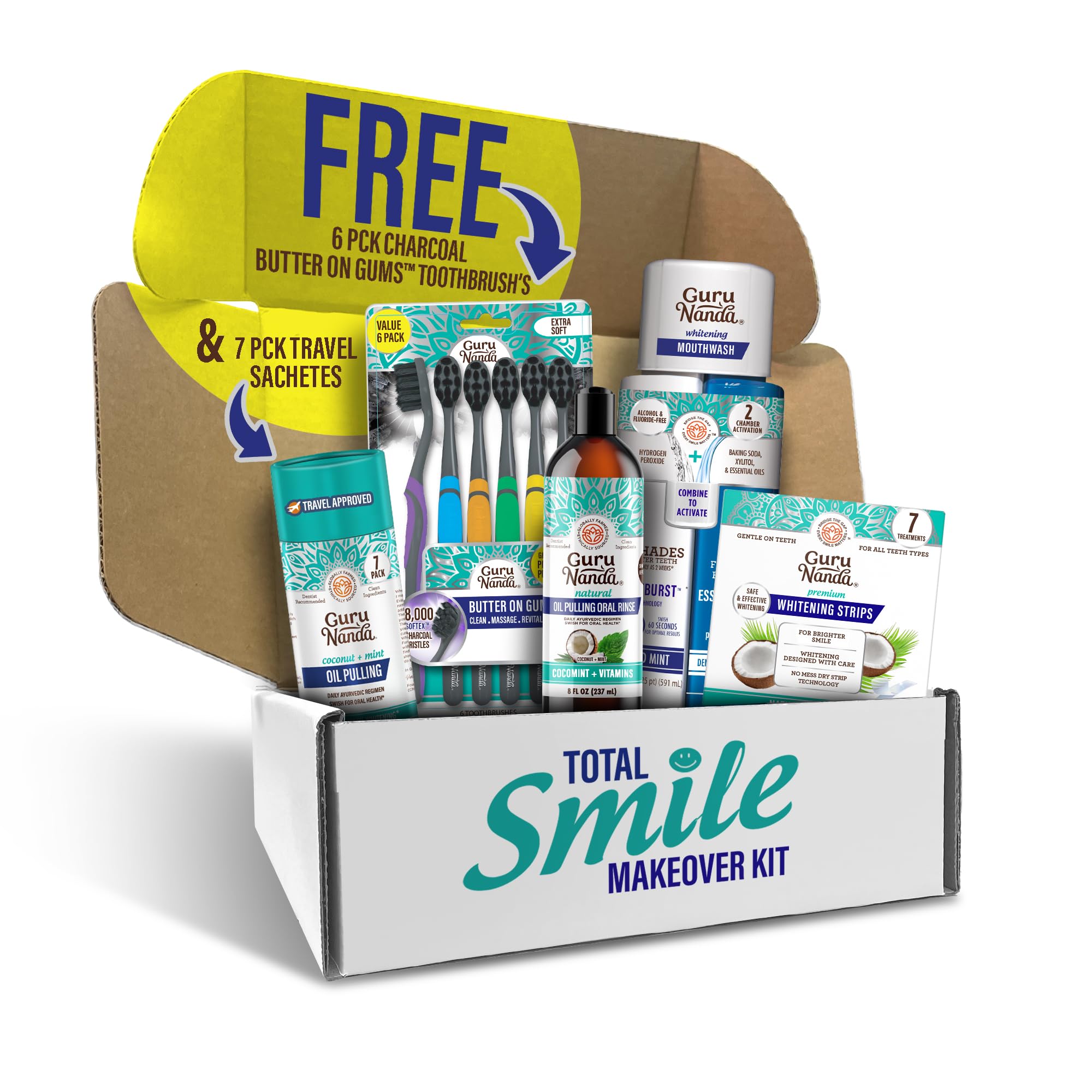GuruNanda kit-total-sourire-charbon huile-tirage pour haleine fraîche au quotidien.