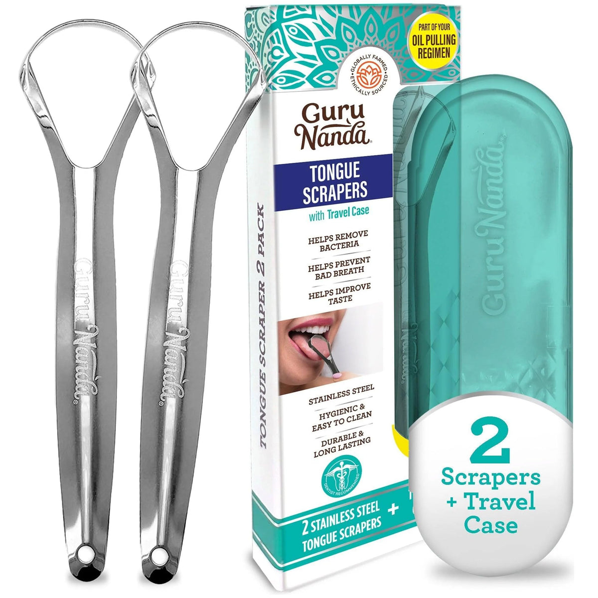 GuruNanda nettoyeur langue adultes pack 2 avec étui voyage, haleine plus fraîche possible