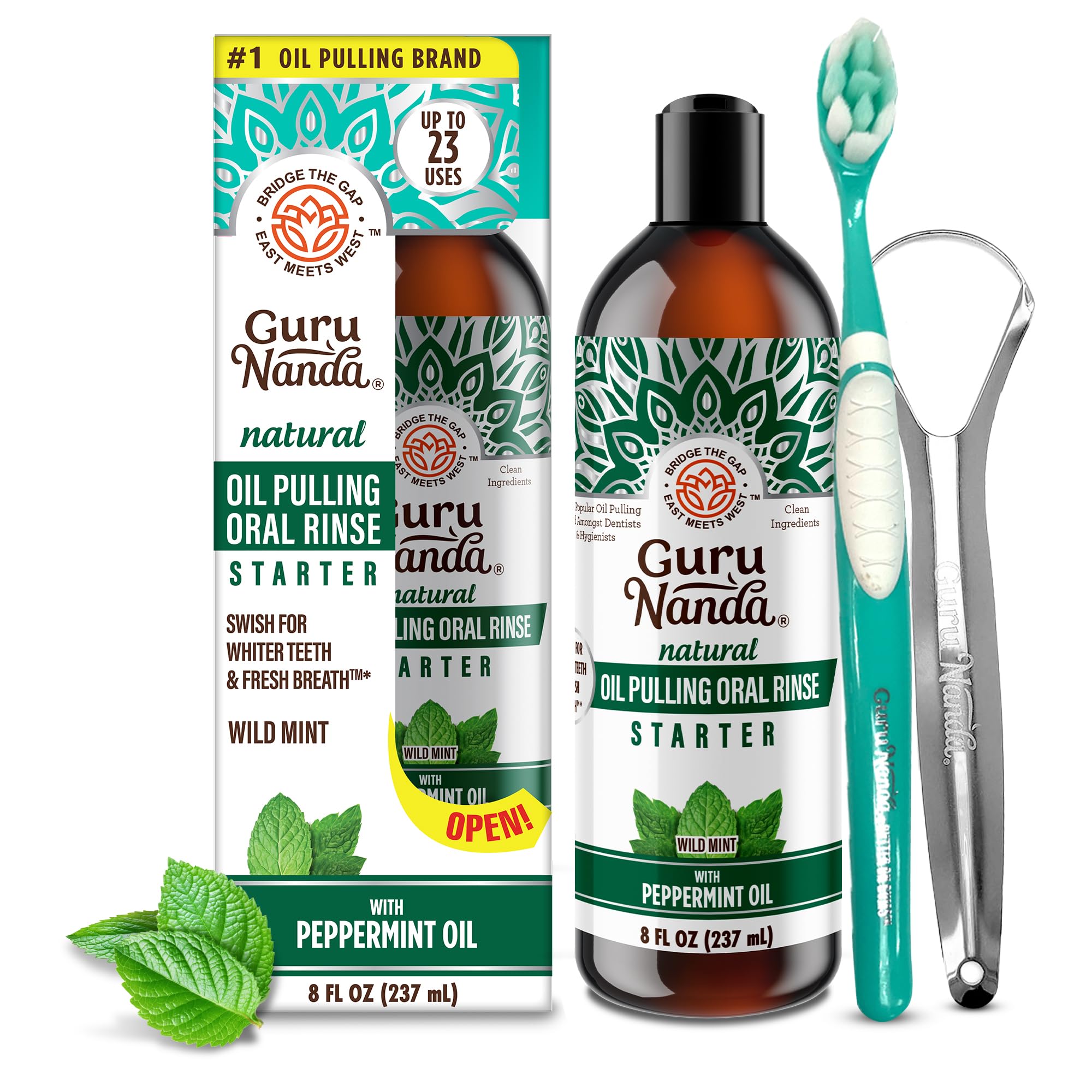 GuruNanda Pulling Oil - bouteille 8 oz pour haleine fraîche et soin buccal