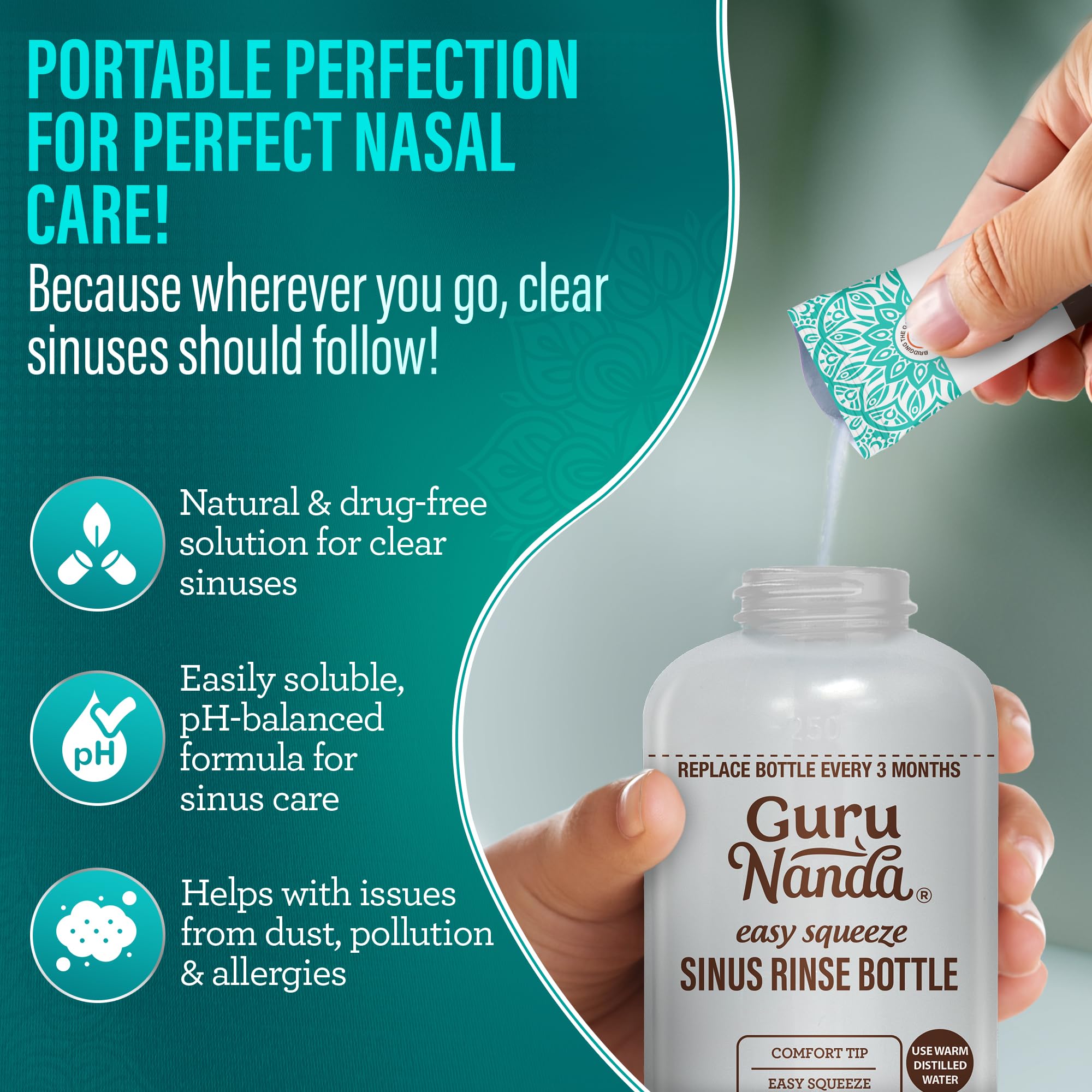 GuruNanda Sachets Saline Pré-mélangés 120 ct, dissolution rapide dans l'eau.