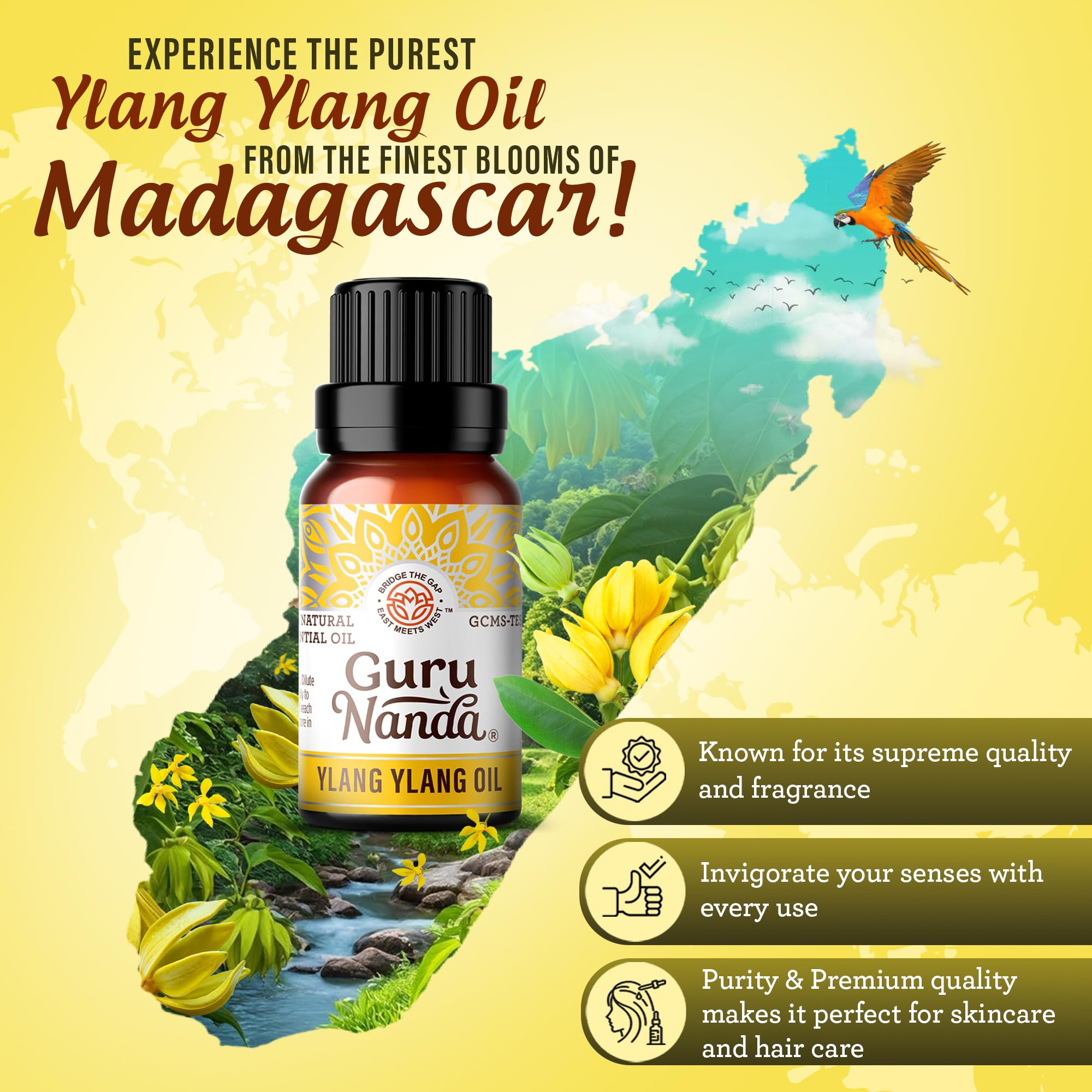 GuruNanda Ylang Ylang bouteille 10 ml, huile essentielle pure et naturelle
