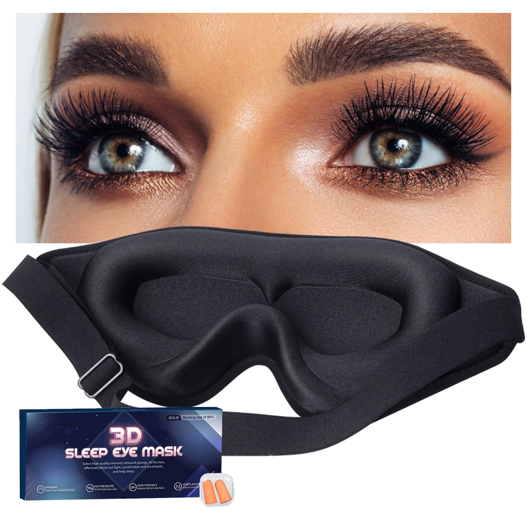 Masque Gusonse noir 3D pour cils, protège les extensions pendant le sommeil.
