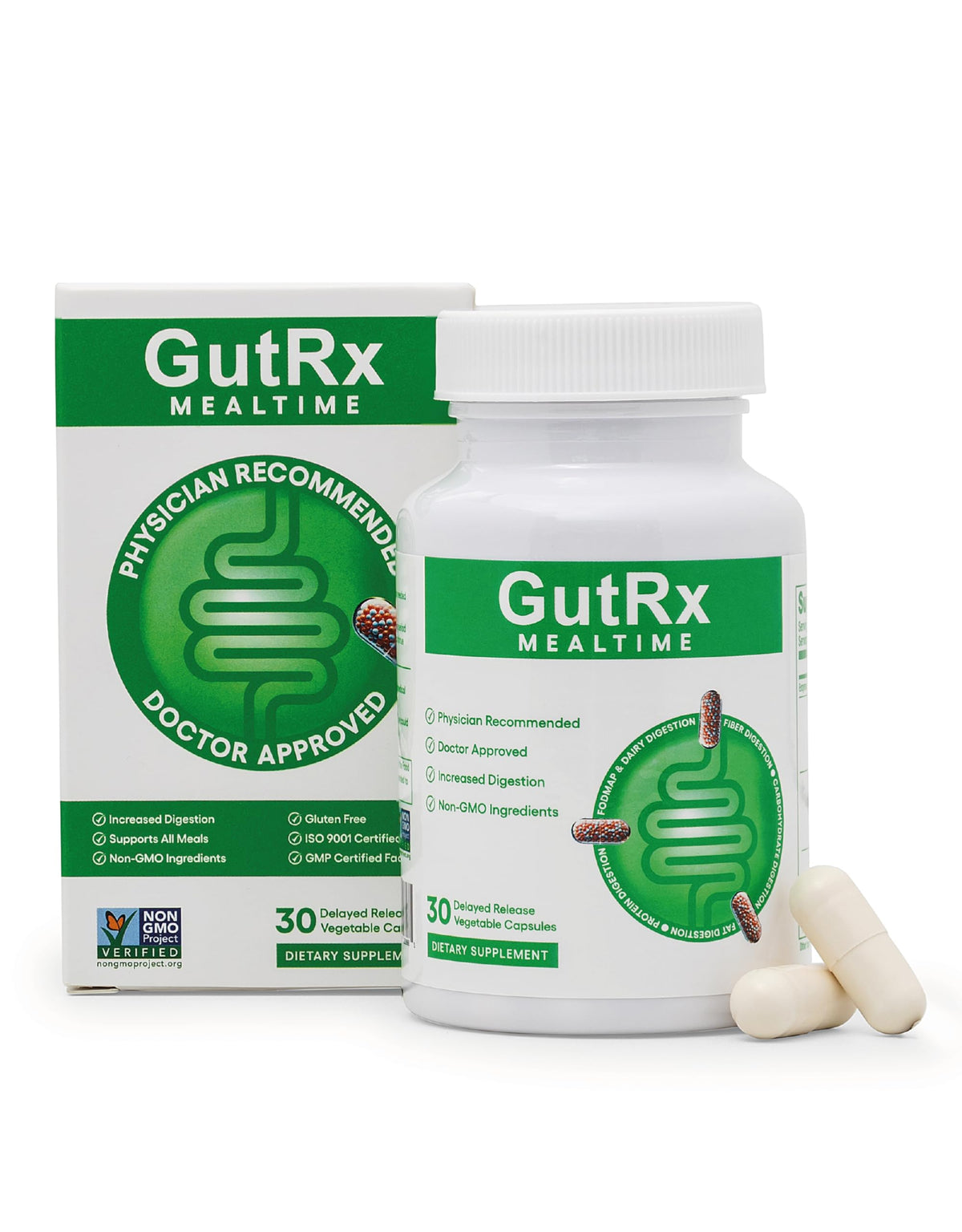 GutRx Mealtime : bouteille de capsules prête à aider la digestion après le repas.